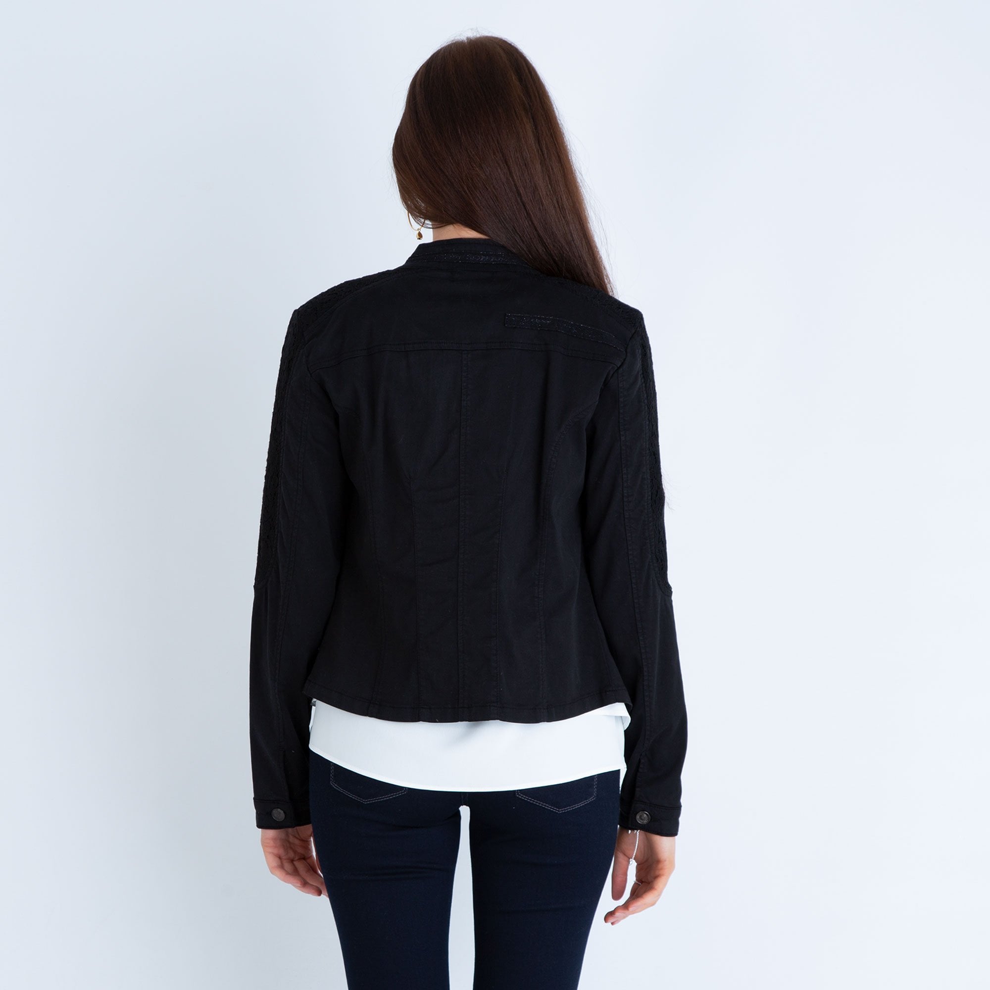 Monari Fitted Jacket With Lace Arms Black