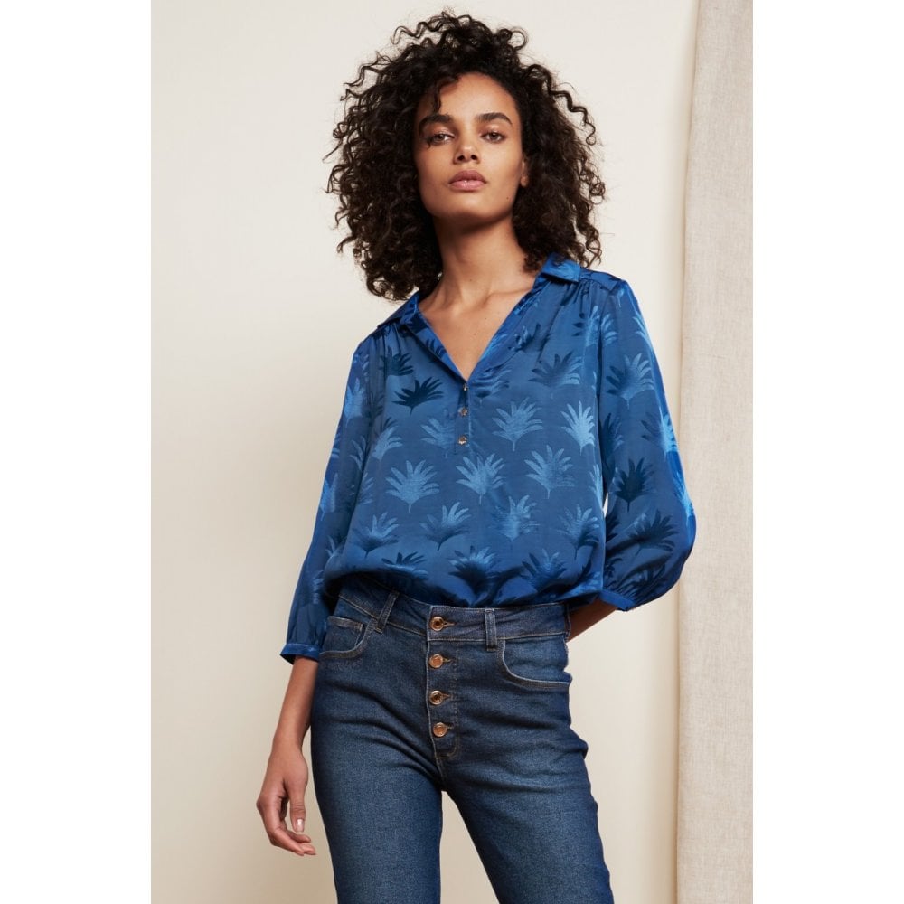 Fabienne Chapot Fan Print Blouse With 3/4 Sleeve Blue