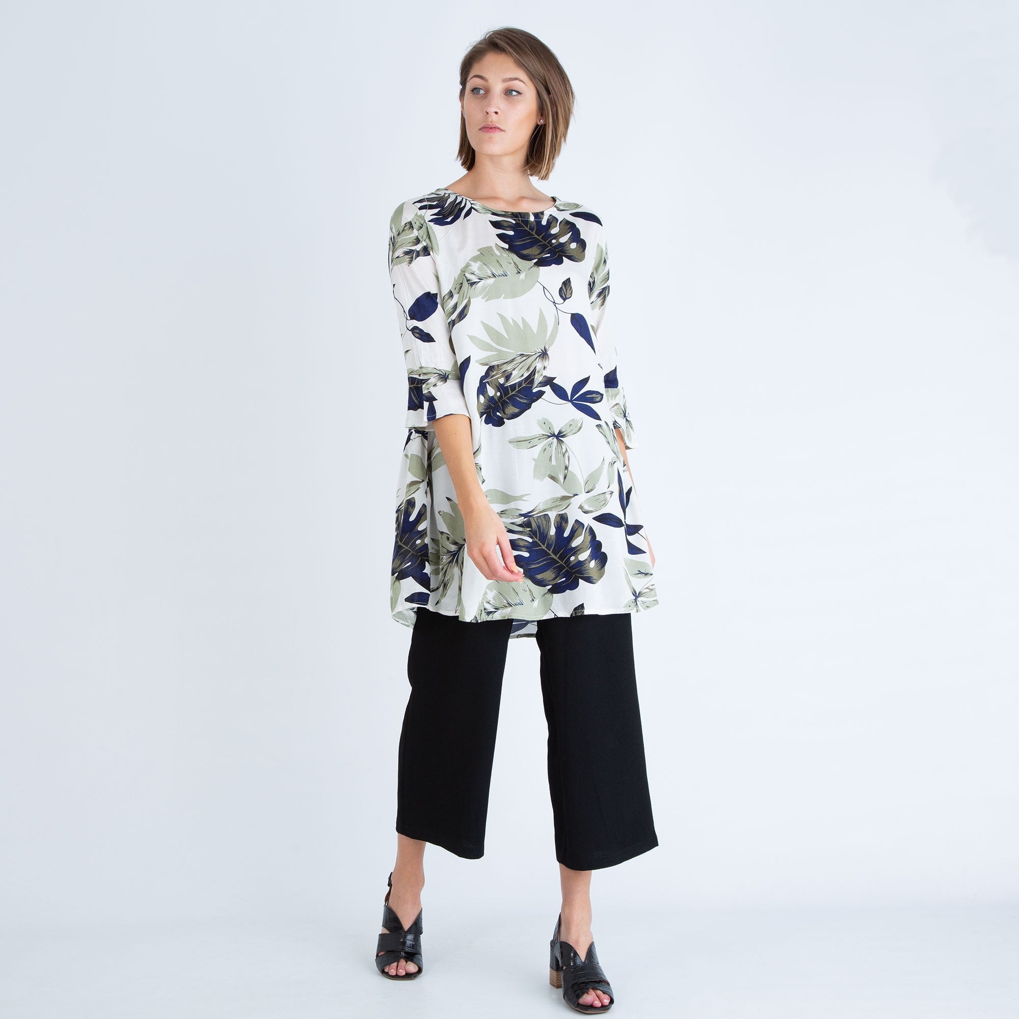 Masai Galila Leaf Print Tunic With Gathered Back Off White/Green