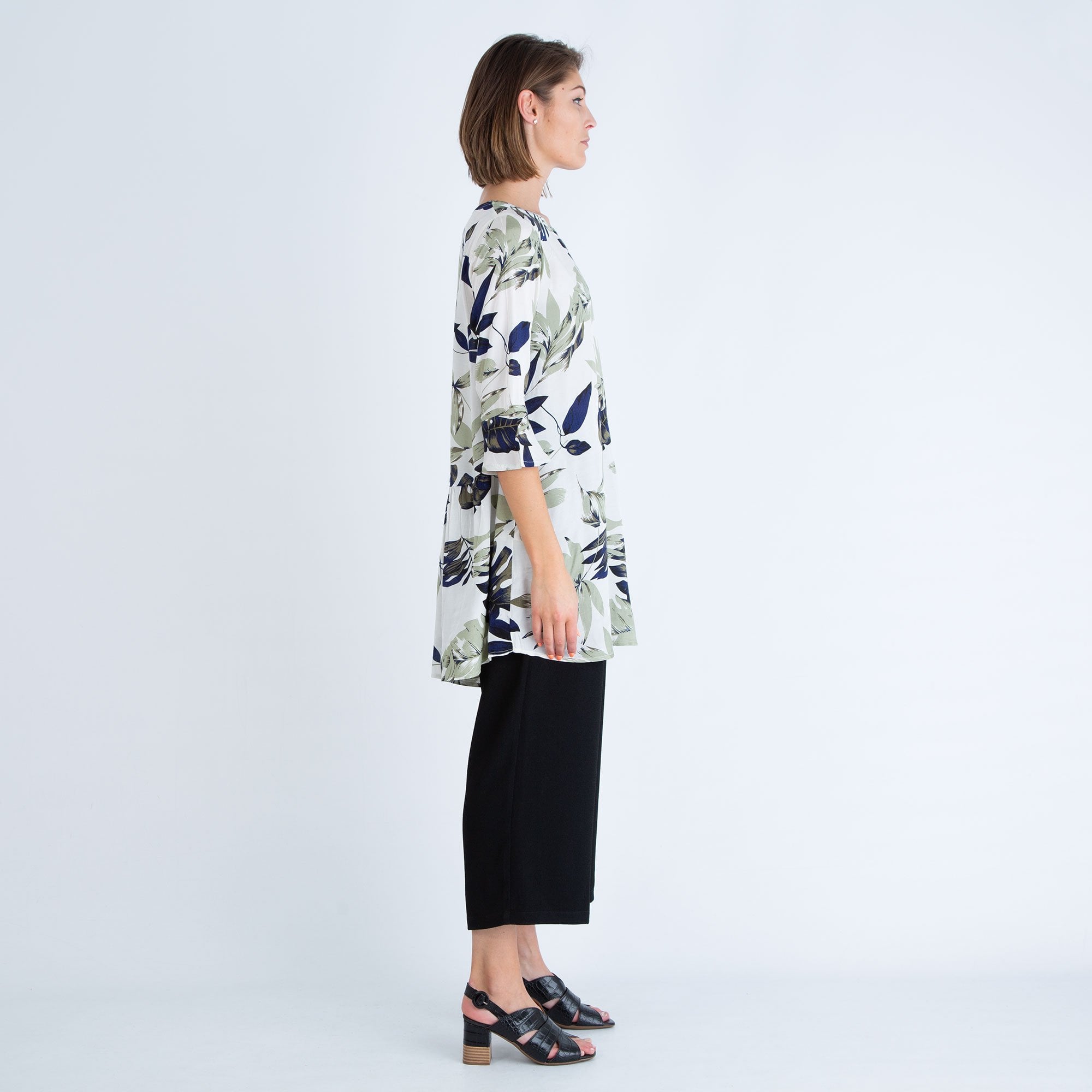 Masai Galila Leaf Print Tunic With Gathered Back Off White/Green