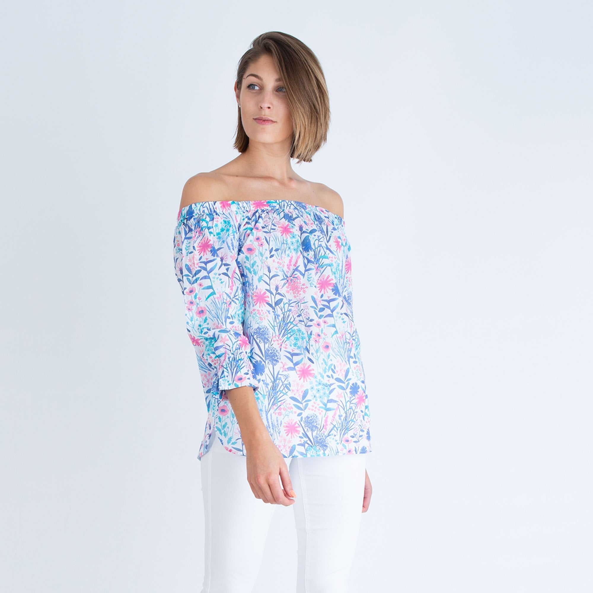 Hatley Floral Print Bardot Top White/Multi