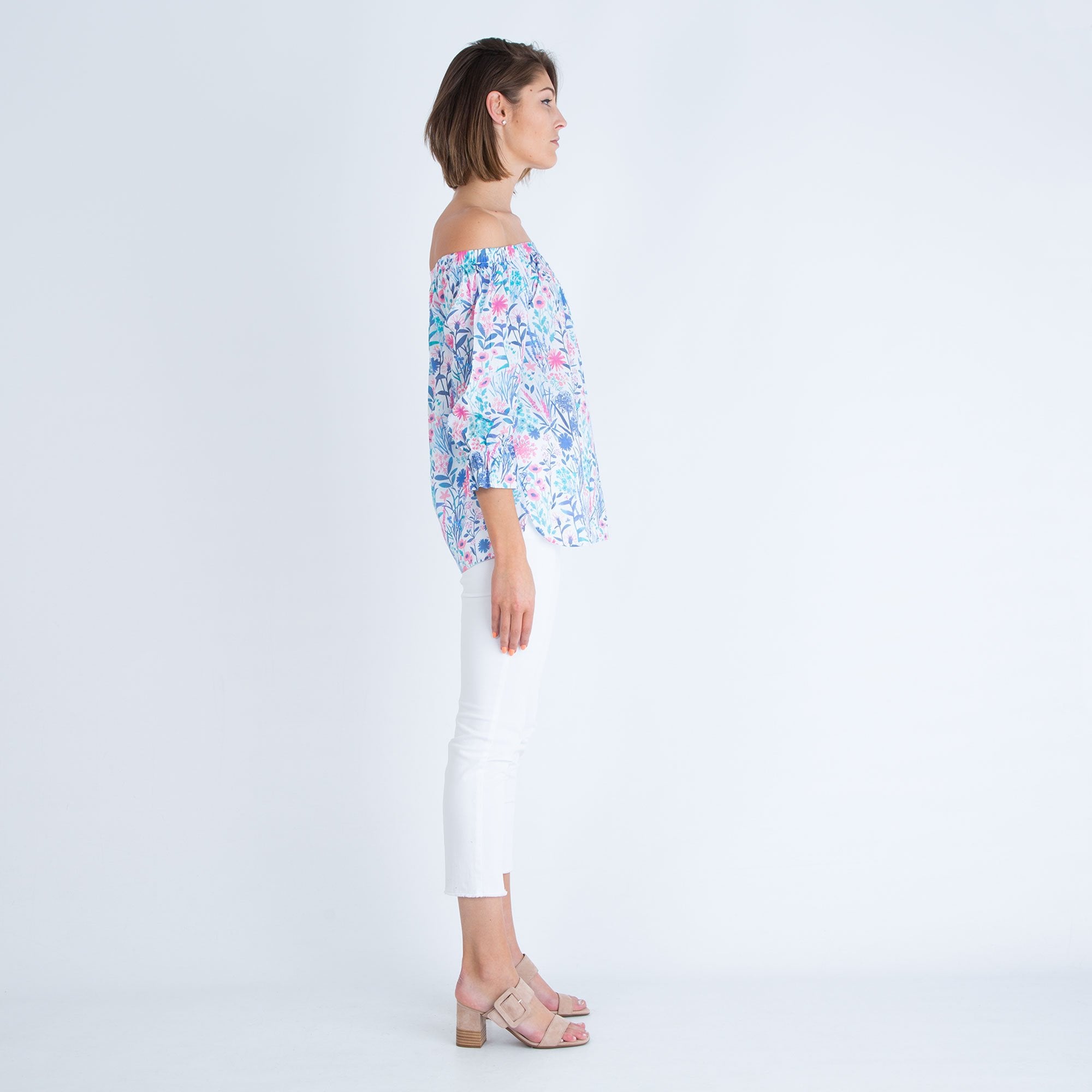 Hatley Floral Print Bardot Top White/Multi