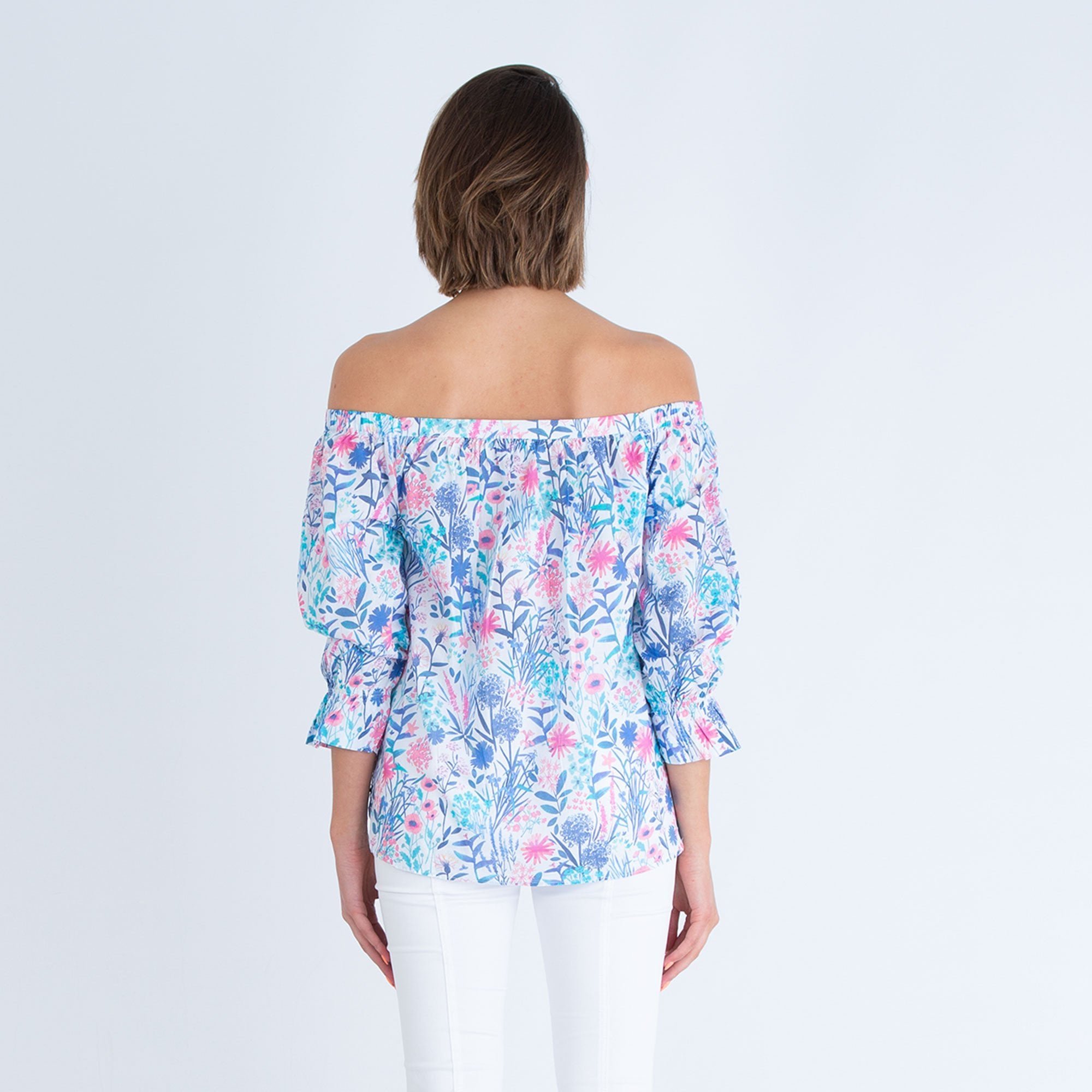 Hatley Floral Print Bardot Top White/Multi