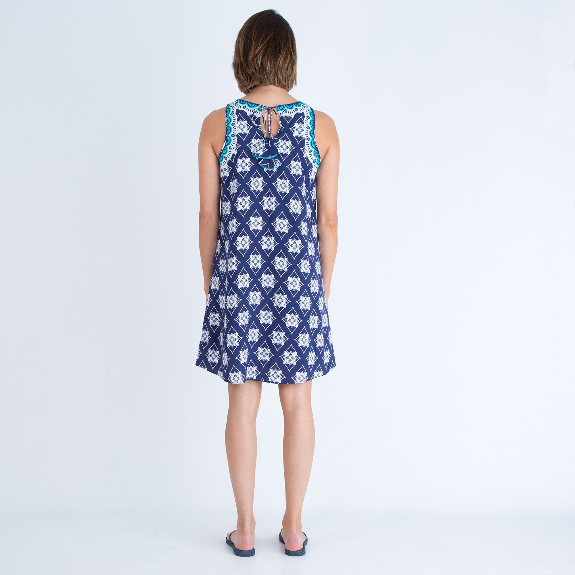Hatley Meghan Sleeveless A Line Print Dress Navy/White