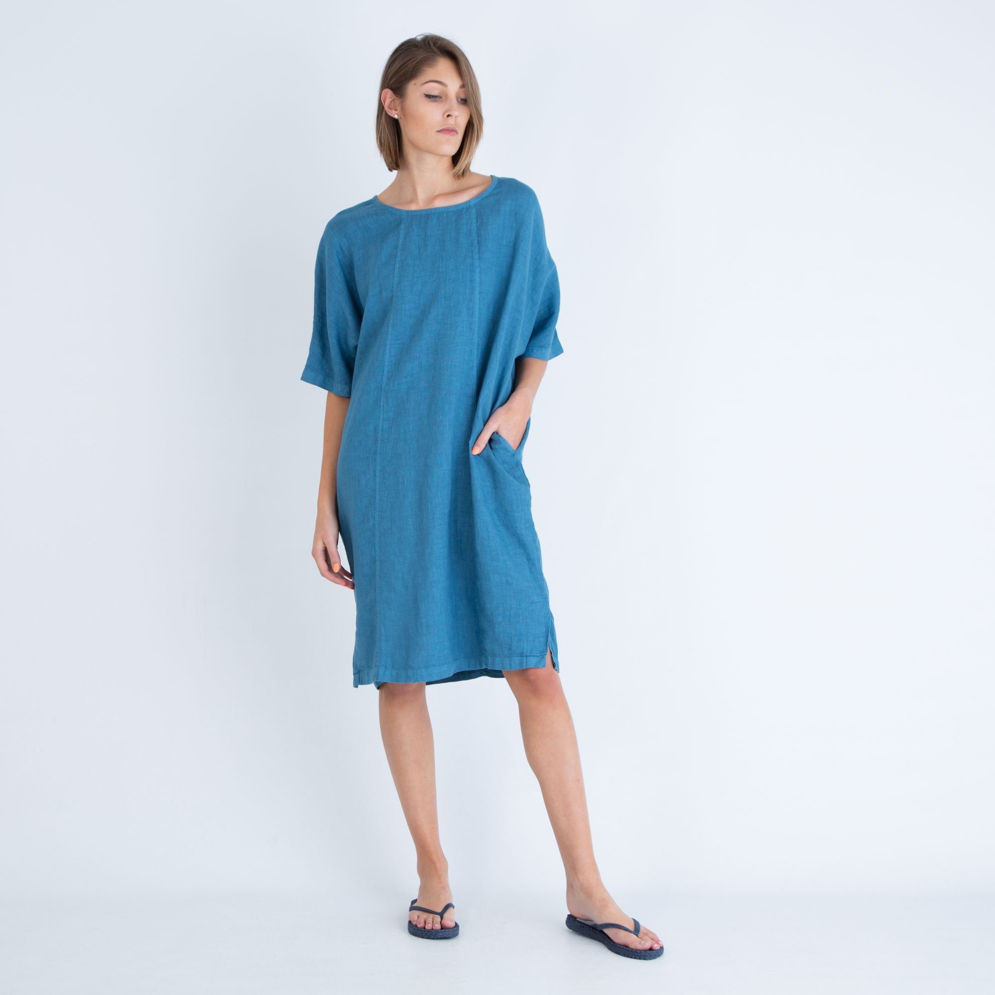 Haris Cotton Loose Bodied Linen Dress With Button Back Denim Blue –  SisterOnlinestore