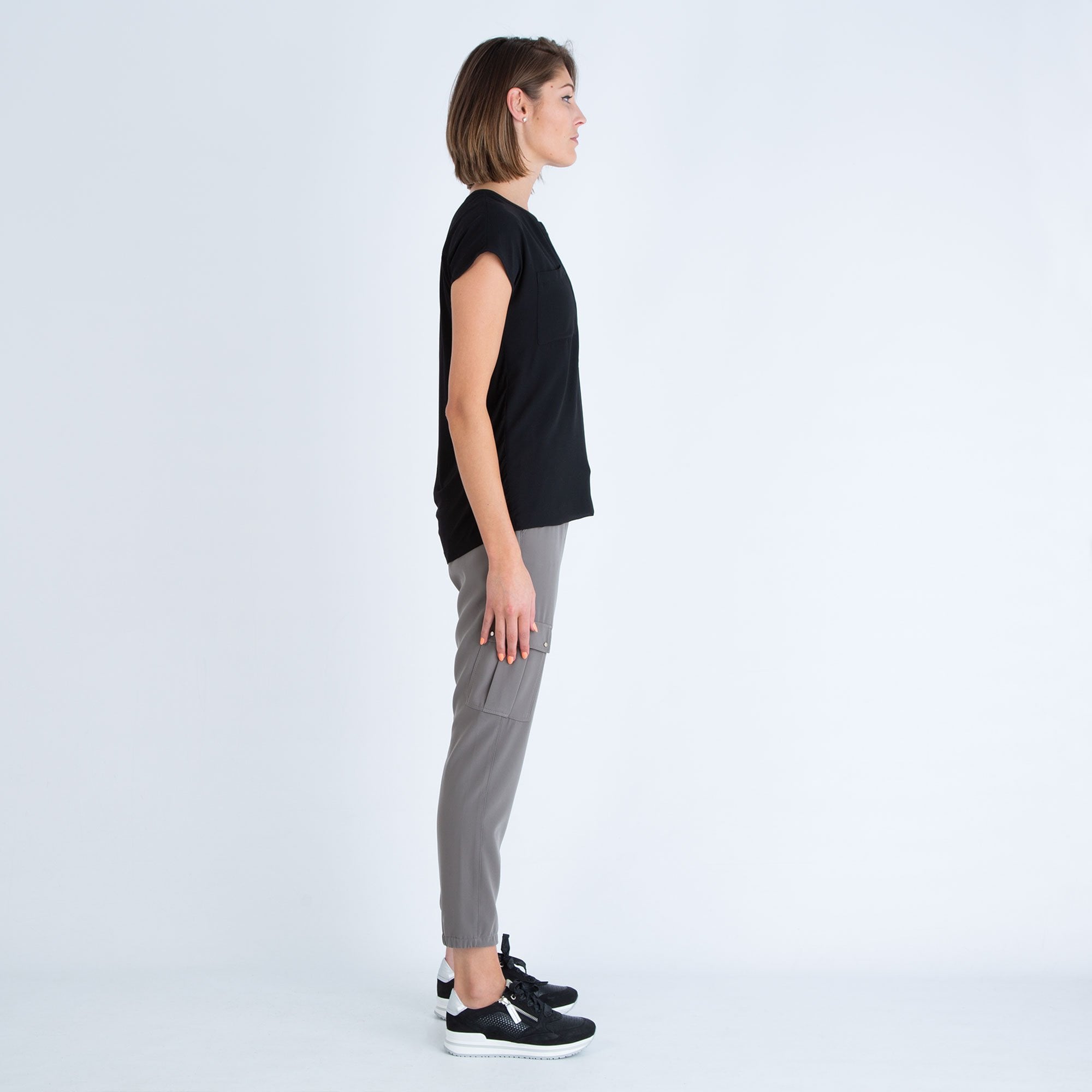 Milano Italy Double Layer Jersey Back Cap Sleeve Top Black