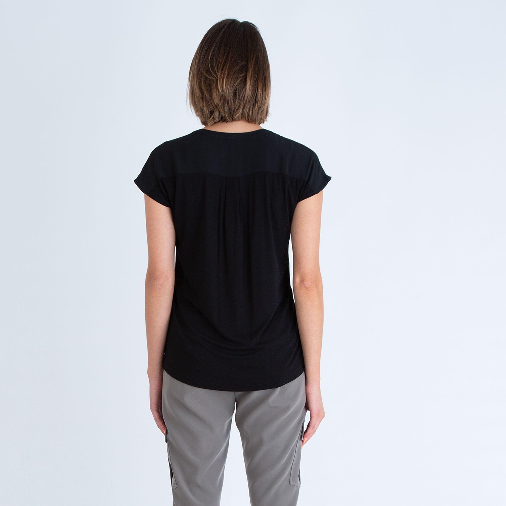 Milano Italy Double Layer Jersey Back Cap Sleeve Top Black