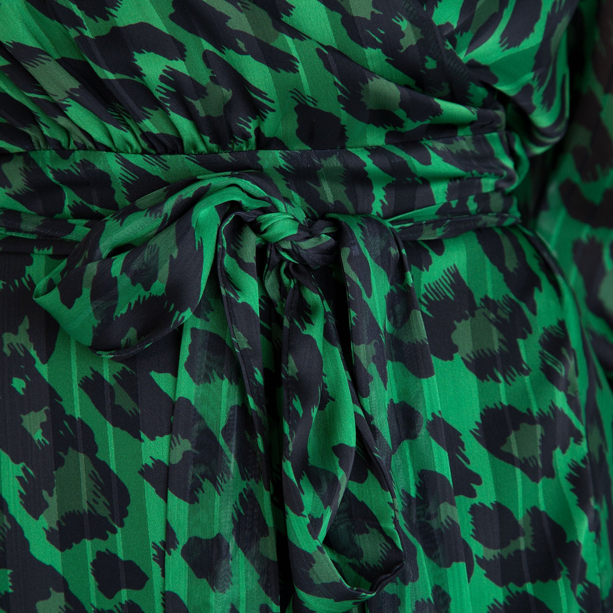 Molly Jo Leopard Print Frill Hem Wrap Dress Green and Black
