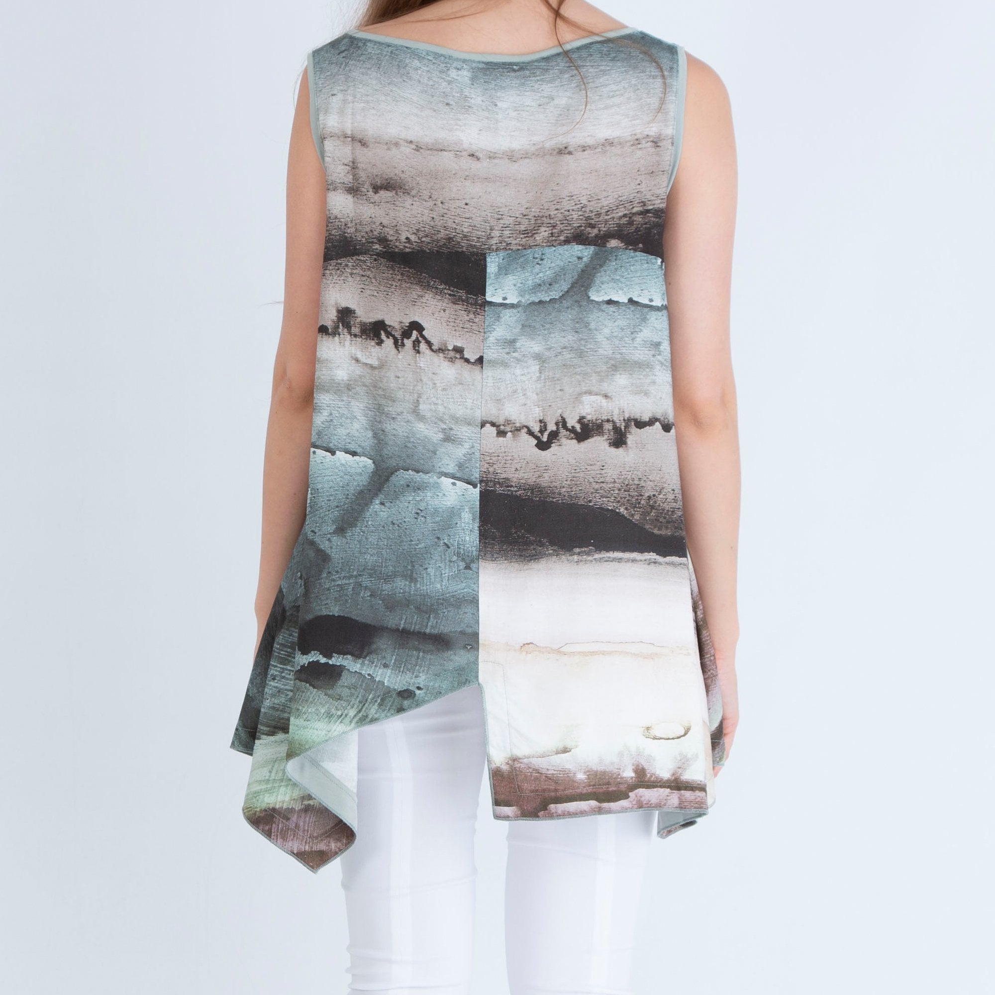 Ozai N Ku Hazard Soft Stripe Sleeveless Dip Side Tunic Multi