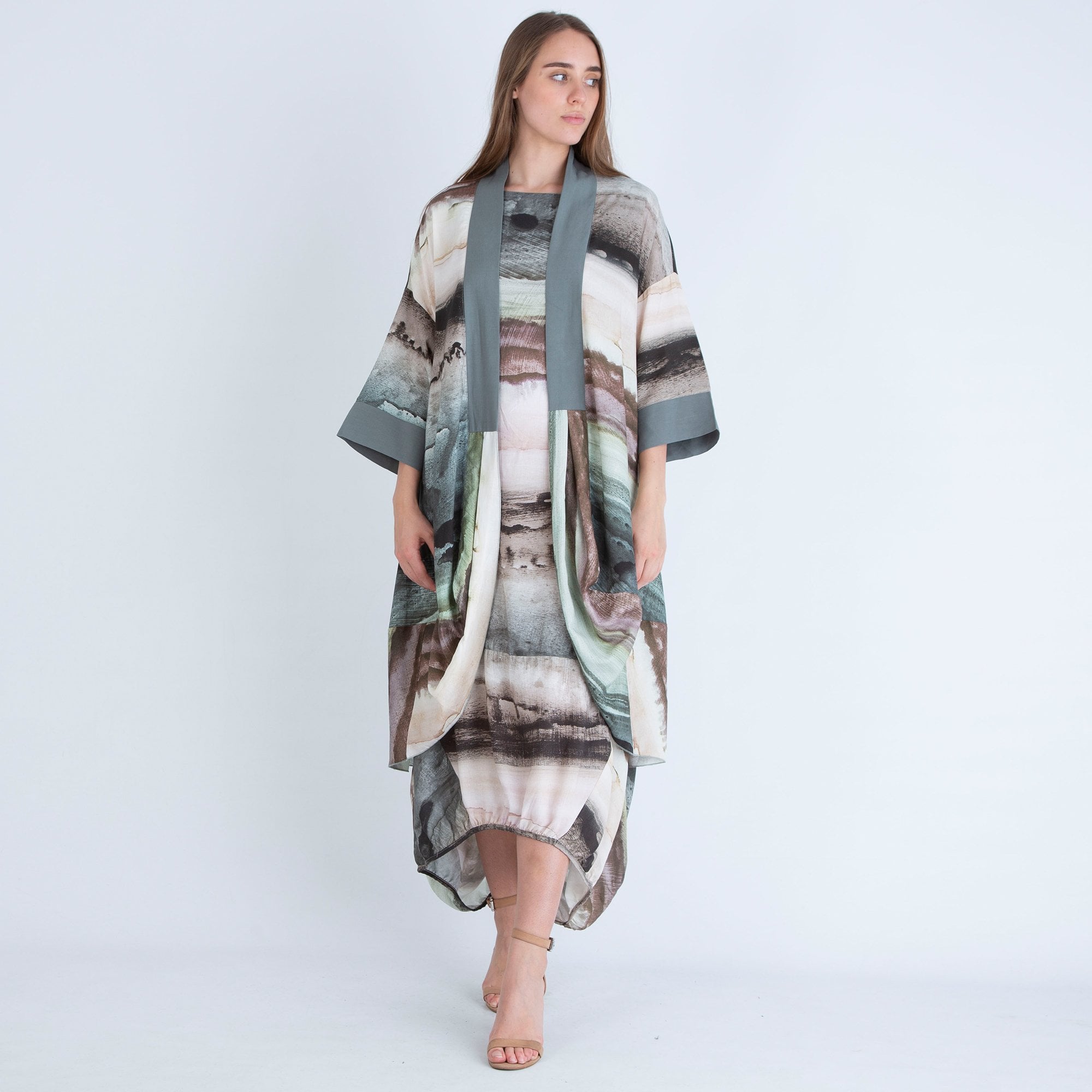 Ozai N Ku Habitat Round Neck Sleeveless Stripe Dress Multi