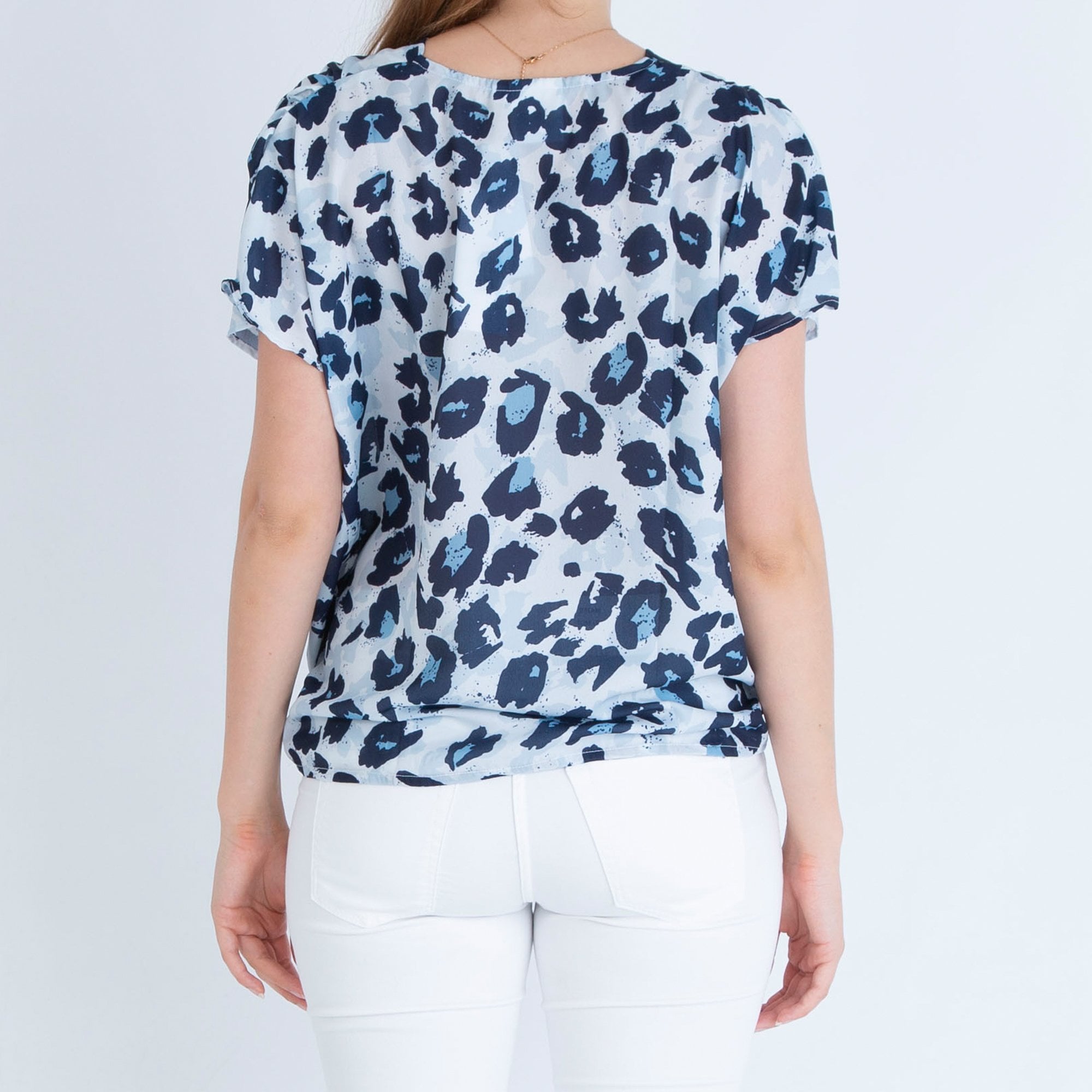 Neon Star V Neck Animal Print Cross Over Top Grey/Blue