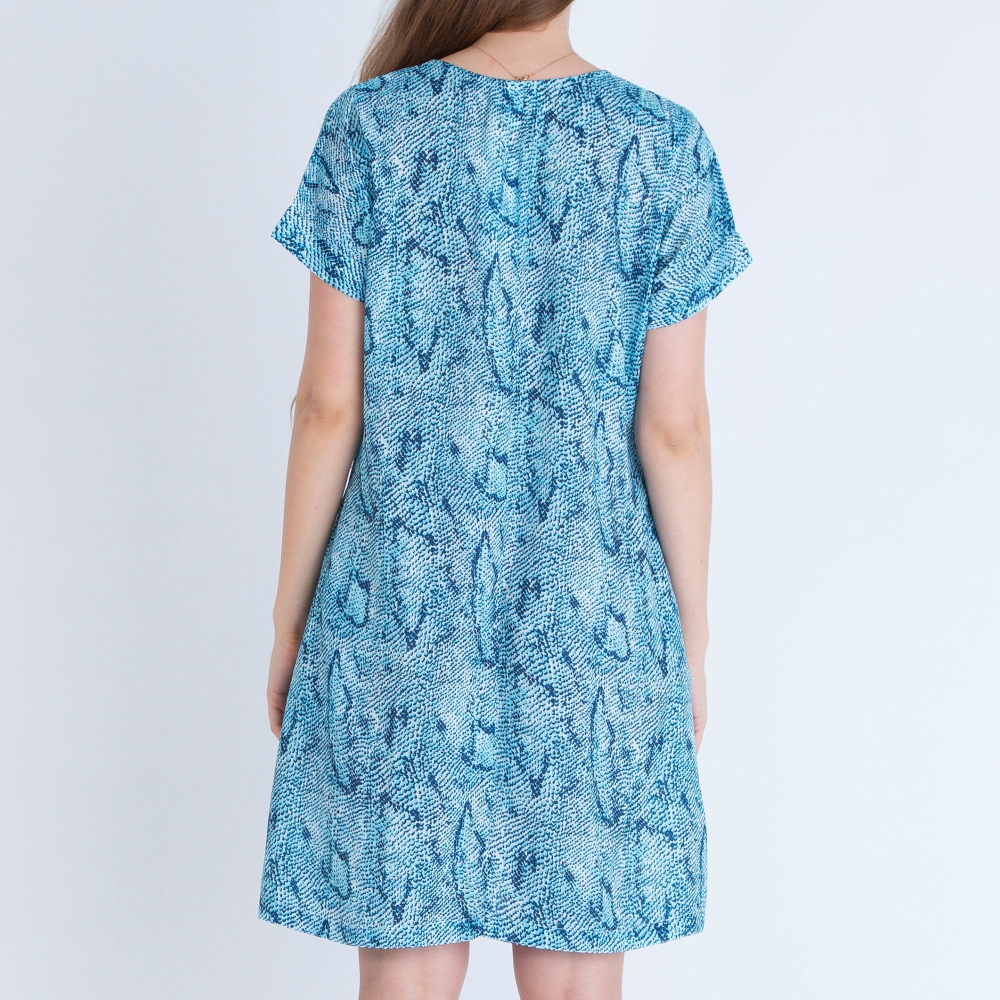 Neon Star V Neck Snake Print Shift Dress Aqua