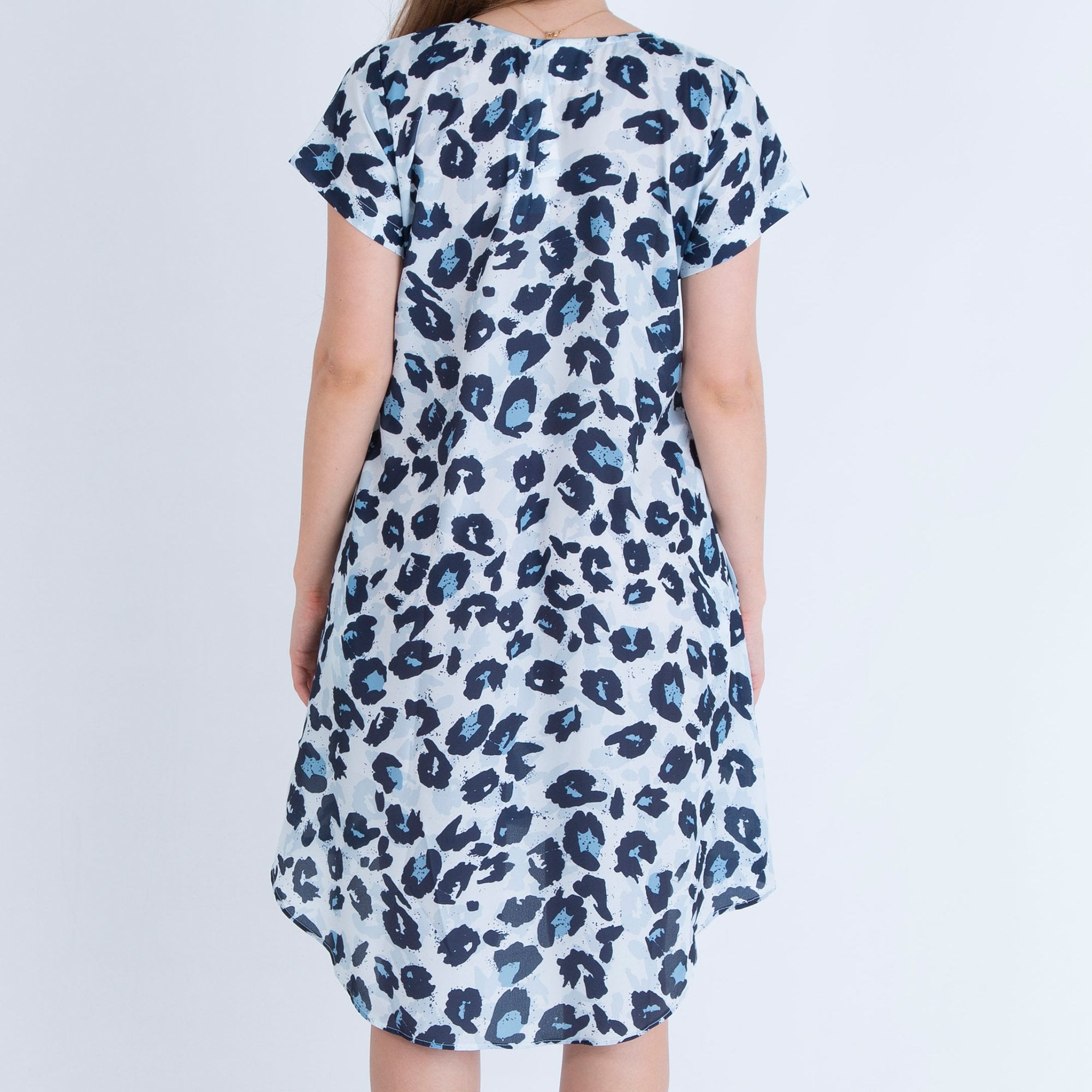 Neon Star Animal Print Shift Dress Dip Back Dress Grey/Blue