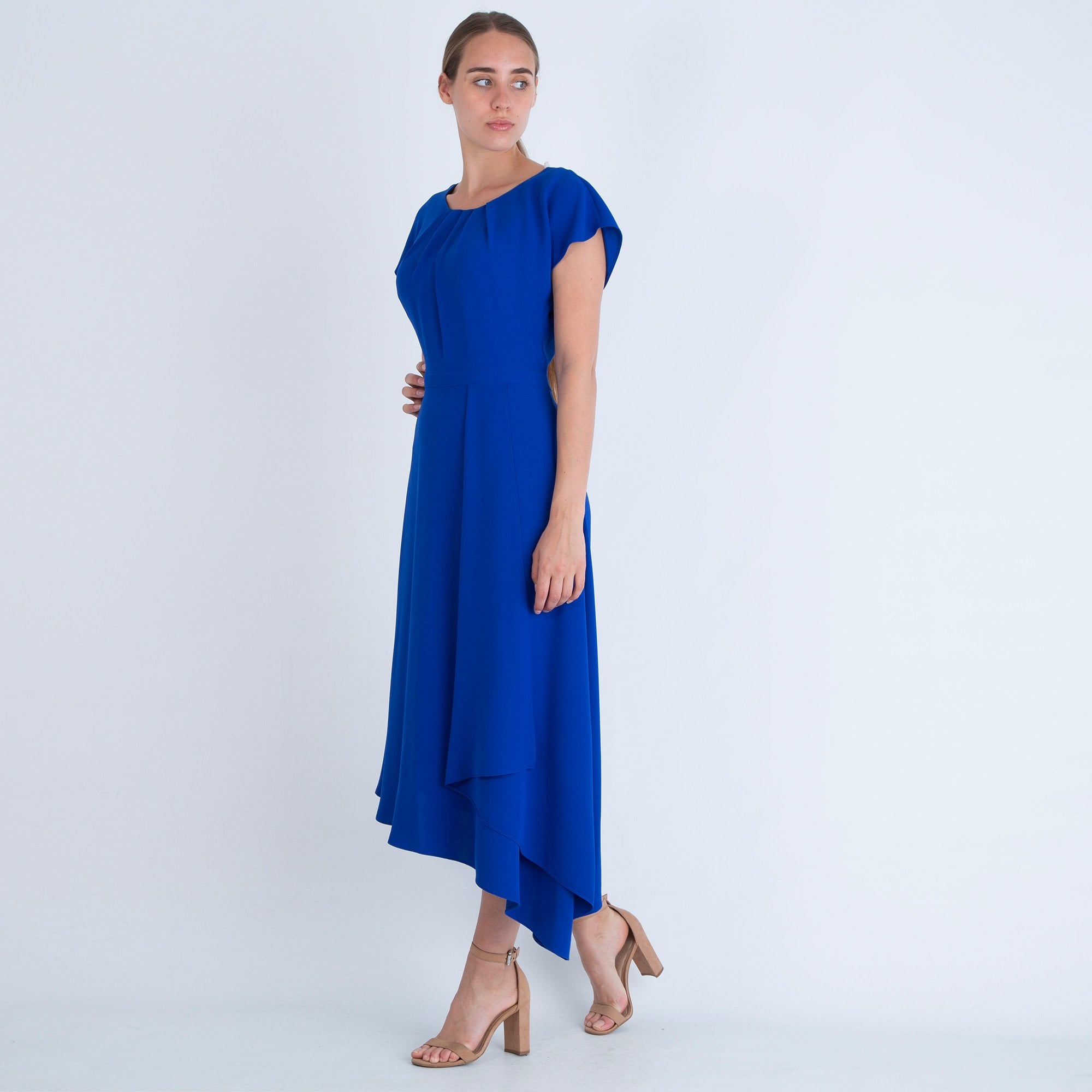Izabella Pleat Front Midi Dress Royal Blue
