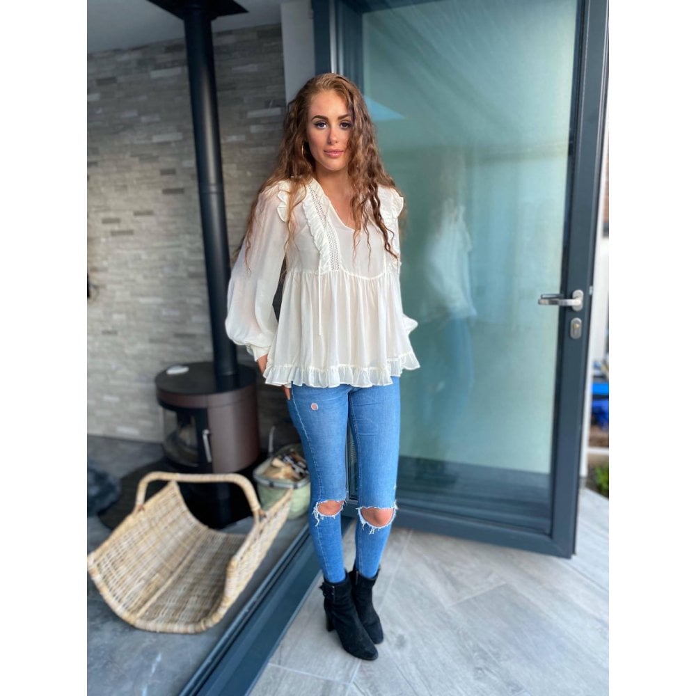 Twinset Pretty Frill Trim Blouse Cream