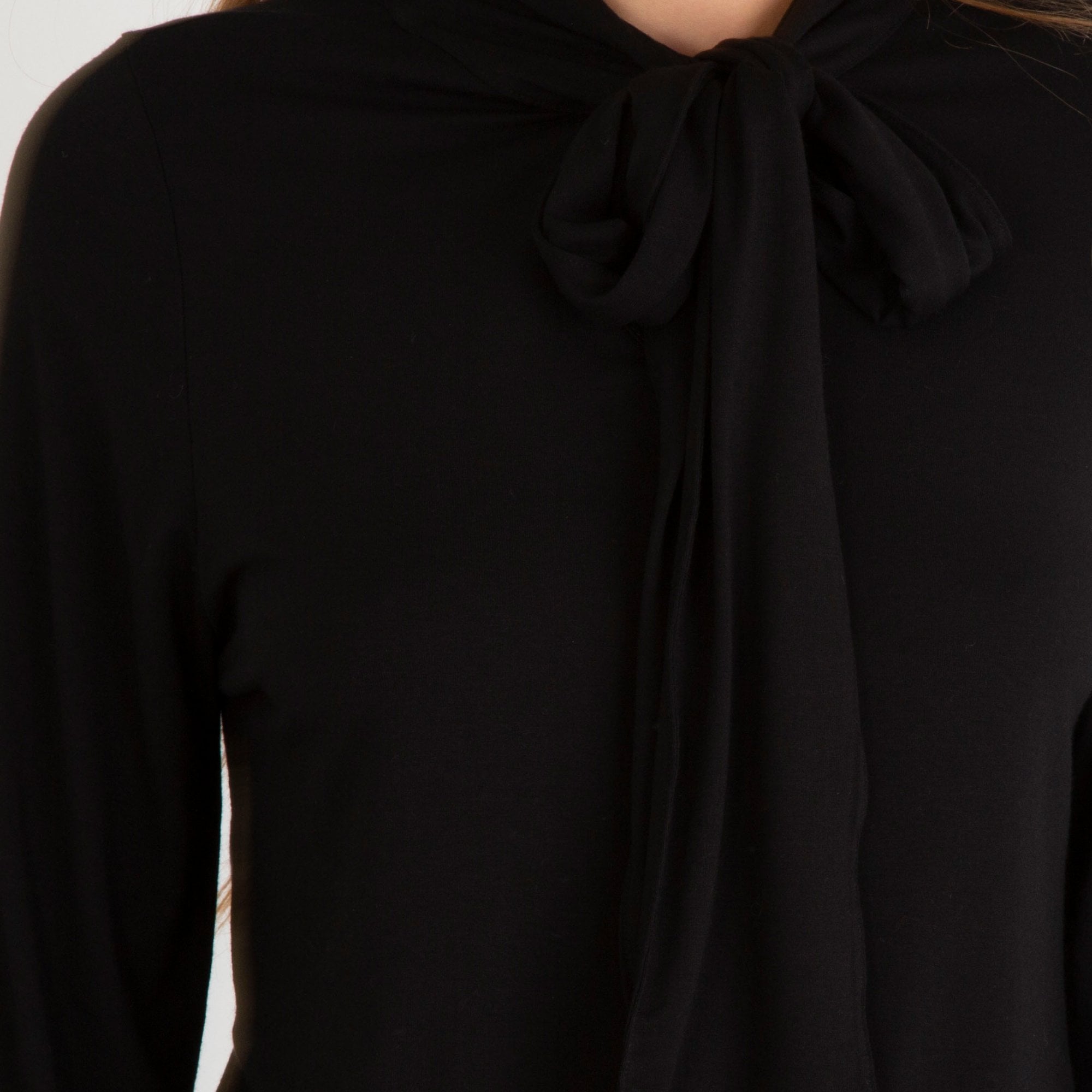 The Shirt Company Jersey Tie Neck Fitted Top Black