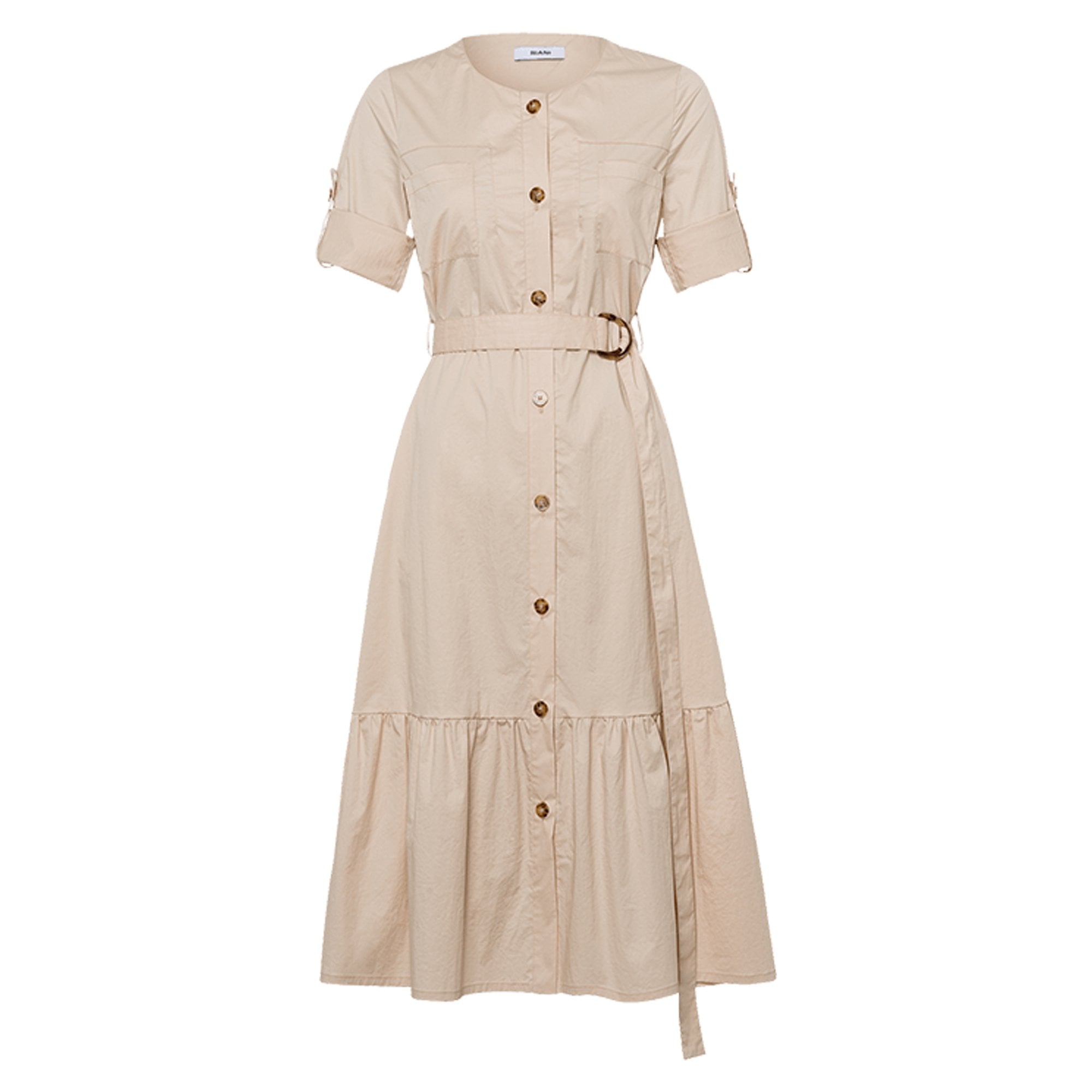 Riani Button Down Frill Hem Dress With Wrap Sleeves Beige