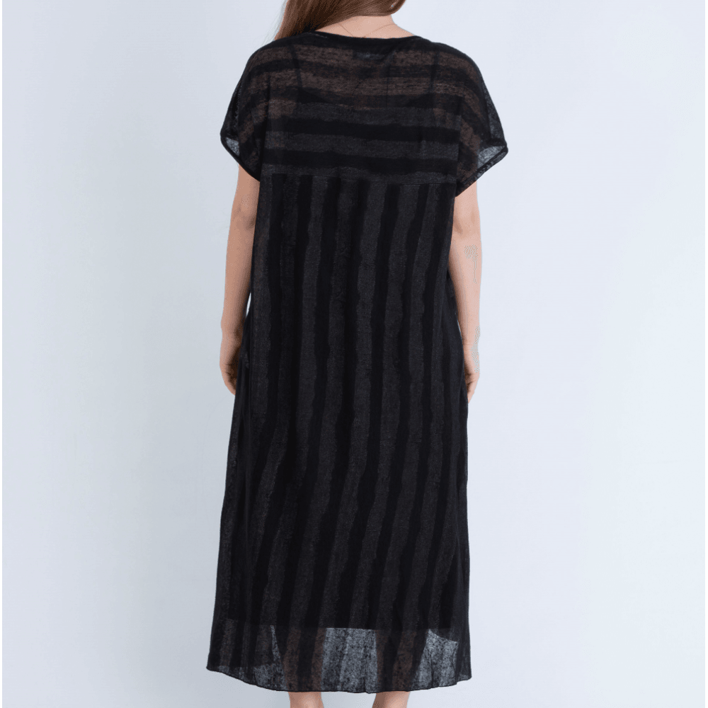 Ozai N Ku House V Neck Stripe Knitted Maxi Dress Beige/black