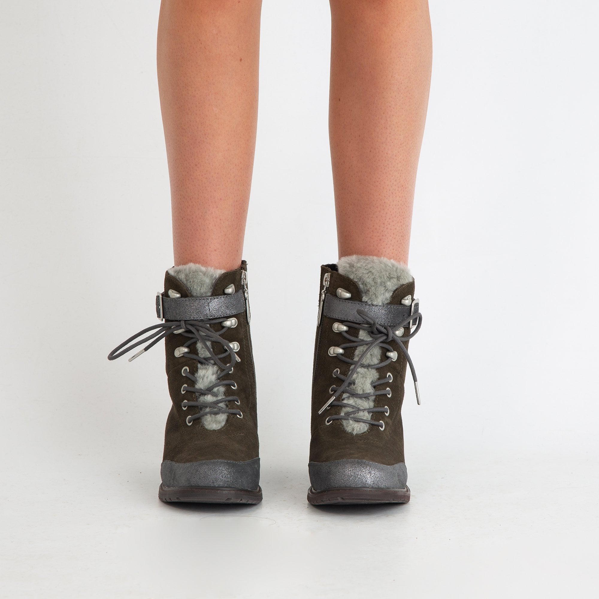 Emu Australia Waldron Suede Hiking Boot With Side Zip Olive Green