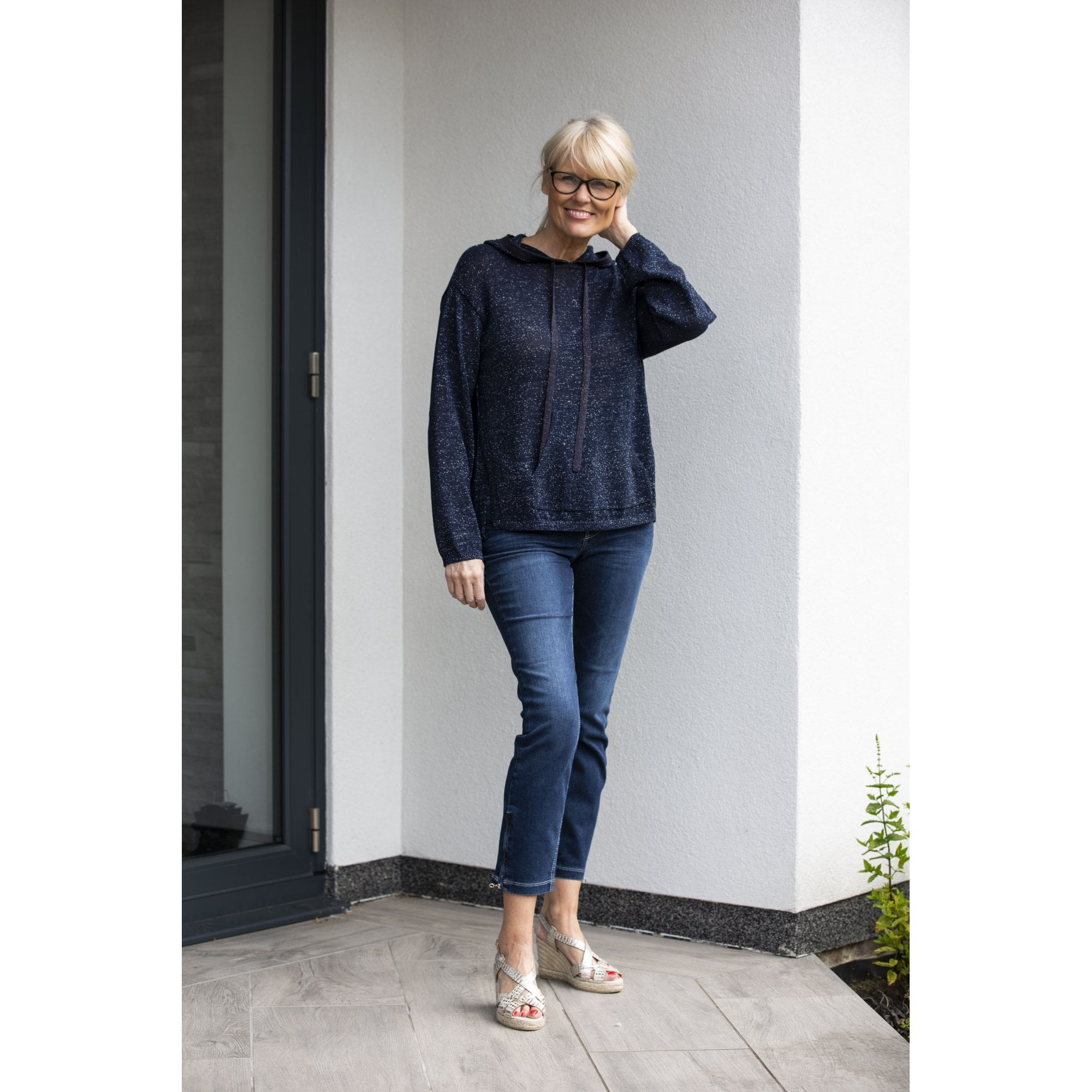 Luisa Cerano Hoodie With Glazed Yarn Effect Dark Blue
