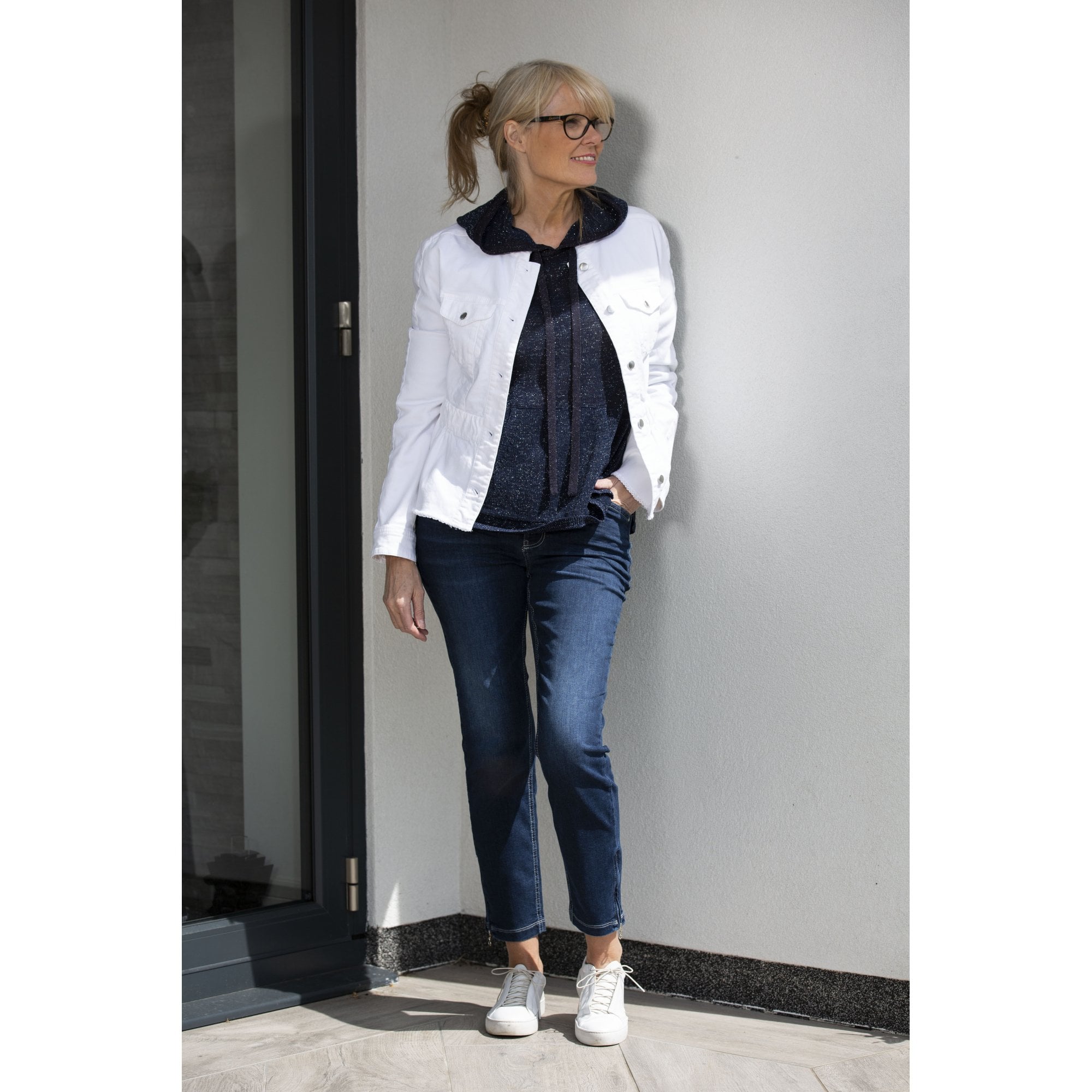 Luisa Cerano Hoodie With Glazed Yarn Effect Dark Blue