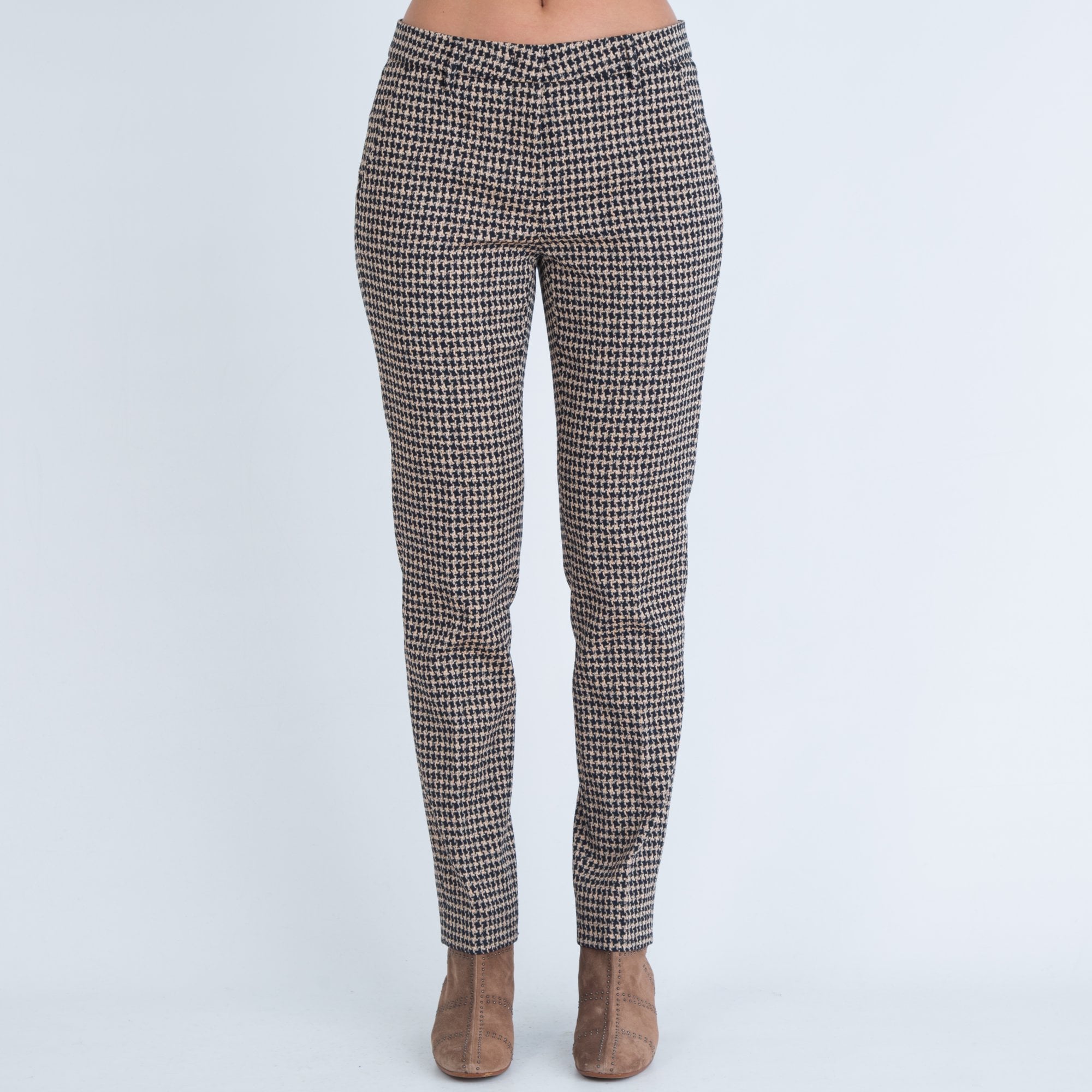 Luisa Cerano Houndstooth Check Slim Trouser Black/camel