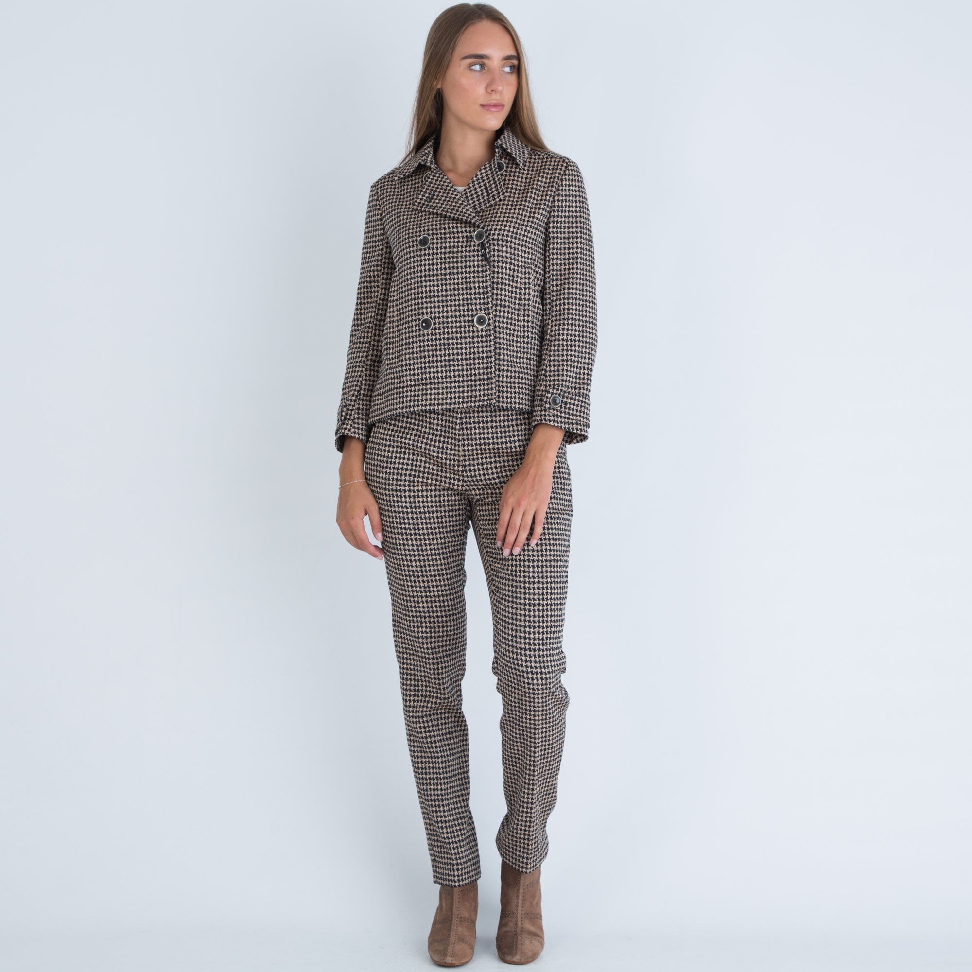 Luisa Cerano Houndstooth Check Slim Trouser Black/camel