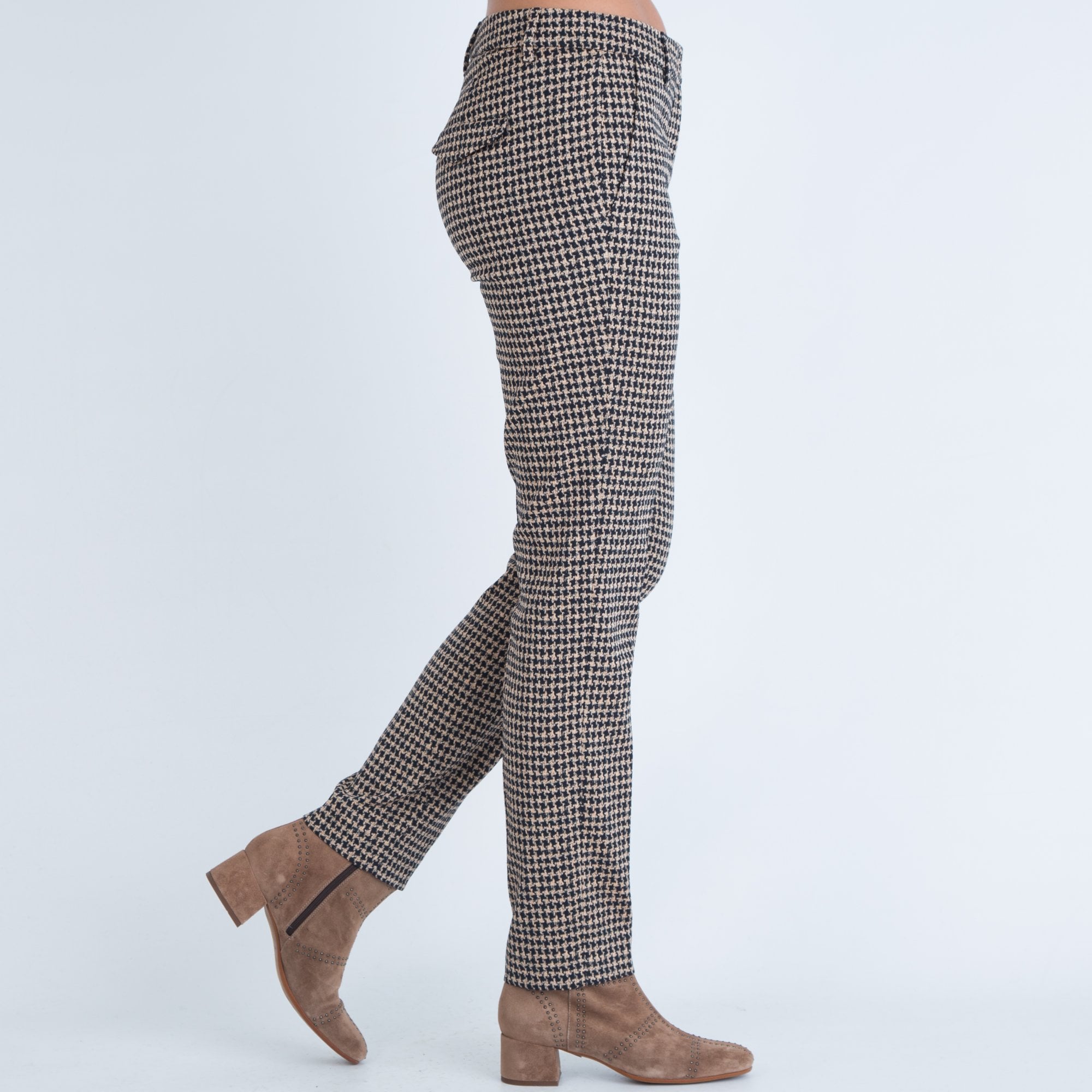 Luisa Cerano Houndstooth Check Slim Trouser Black/camel