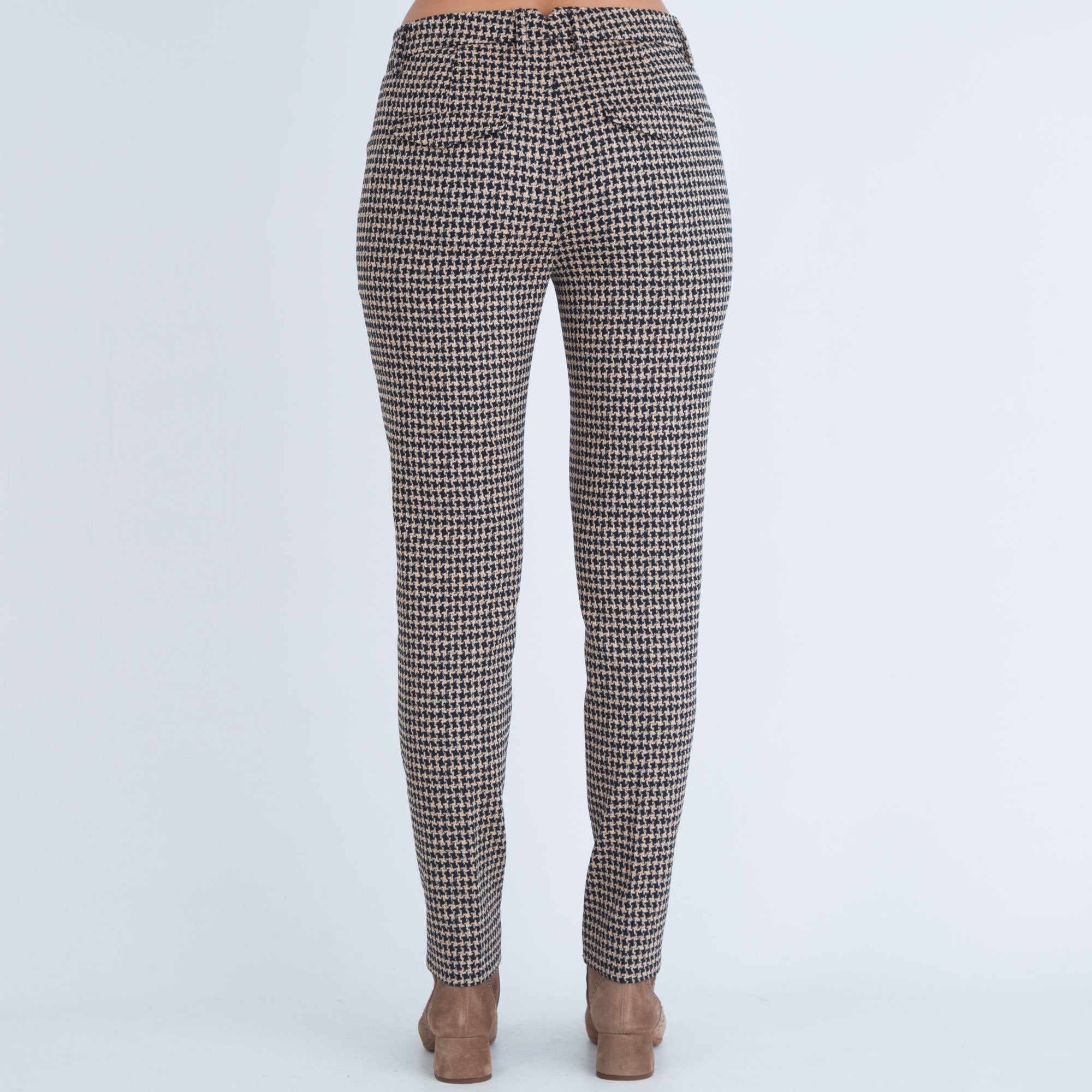 Luisa Cerano Houndstooth Check Slim Trouser Black/camel