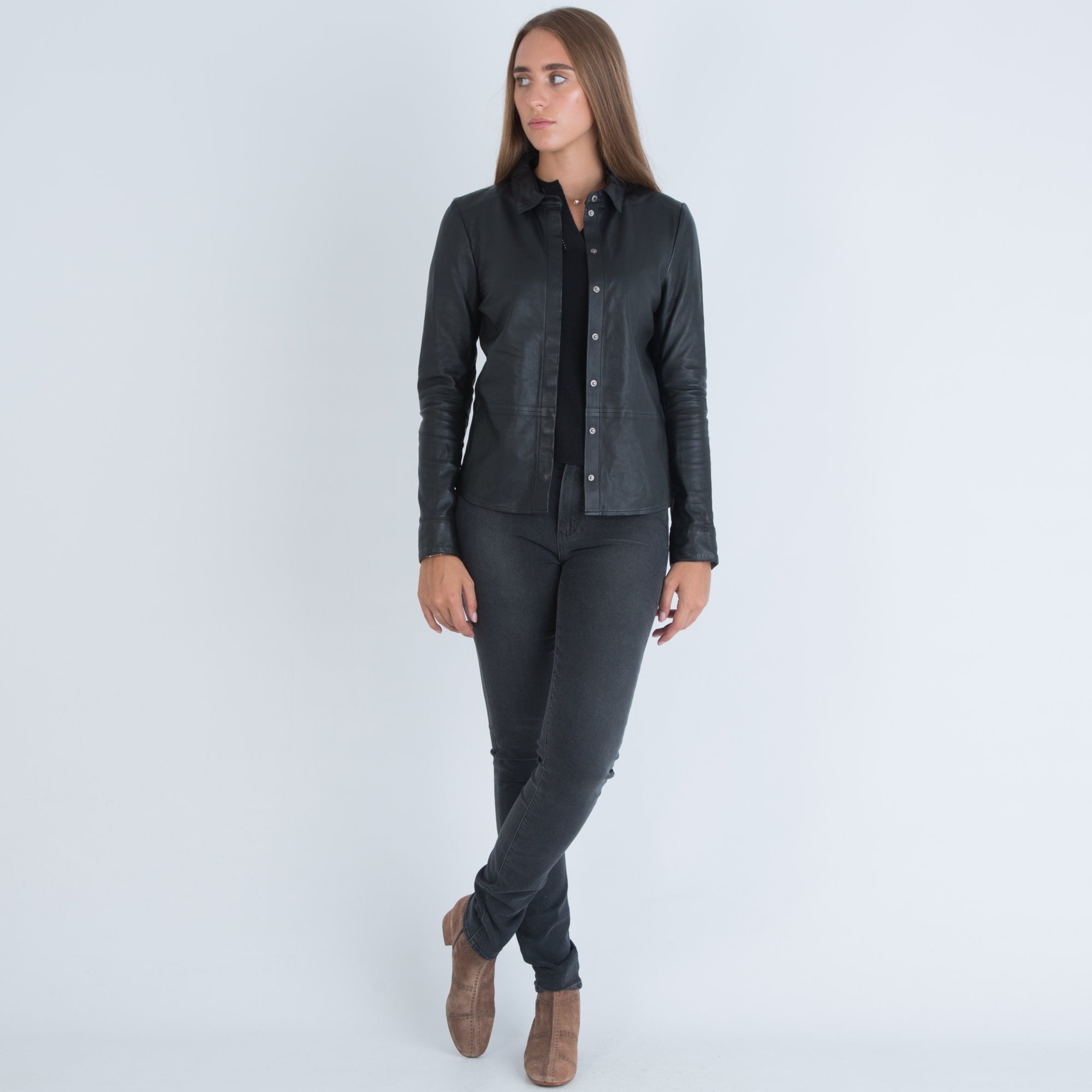 Repeat Fitted Leather Shirt Black