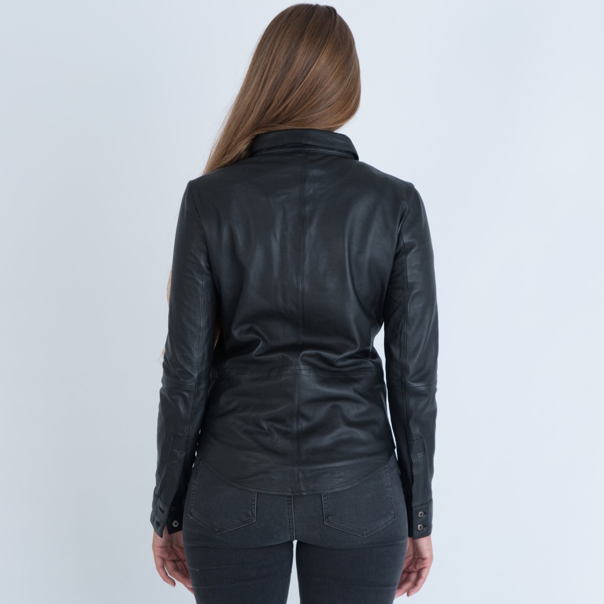 Repeat Fitted Leather Shirt Black