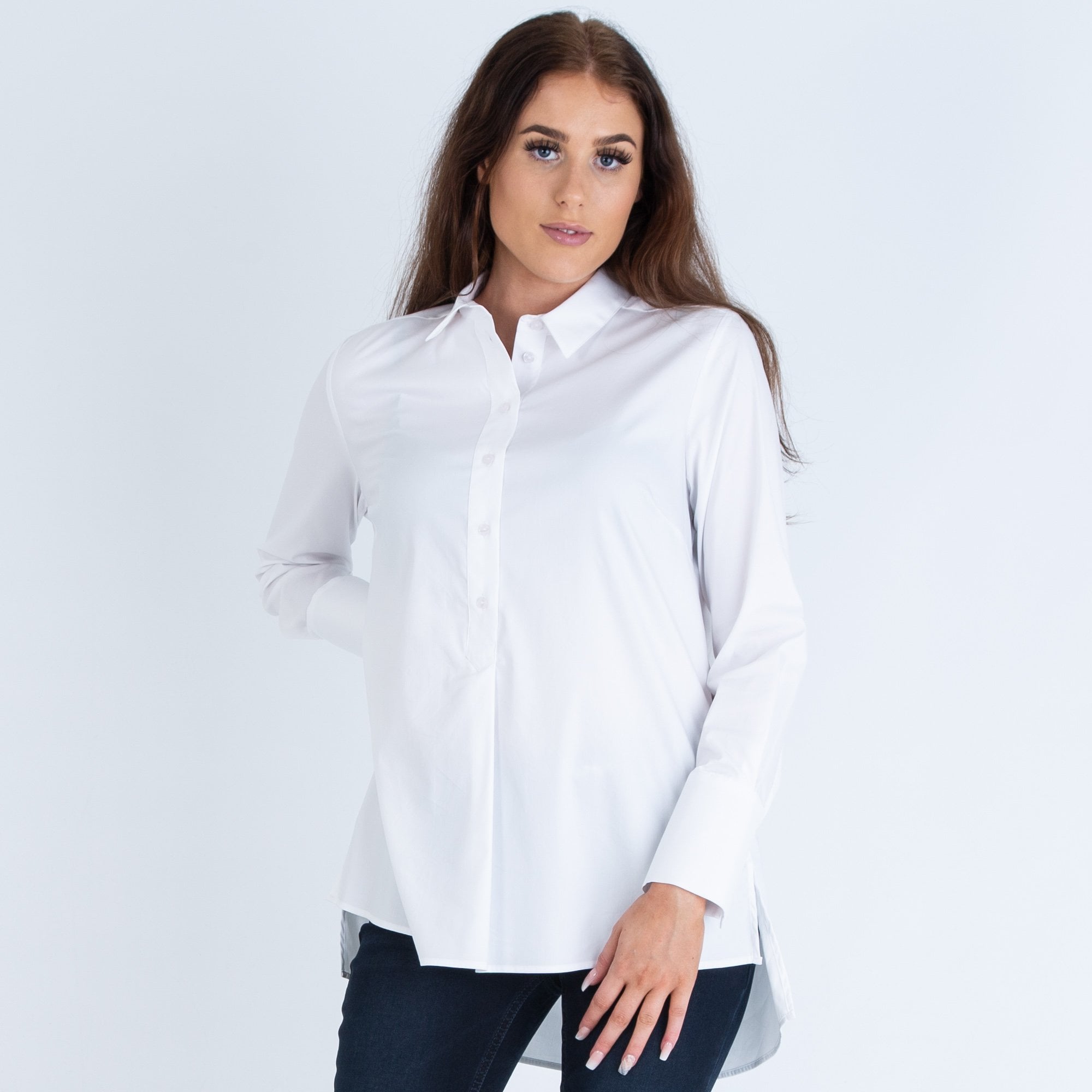 Milano Italy Long Line Cotton Blouse White