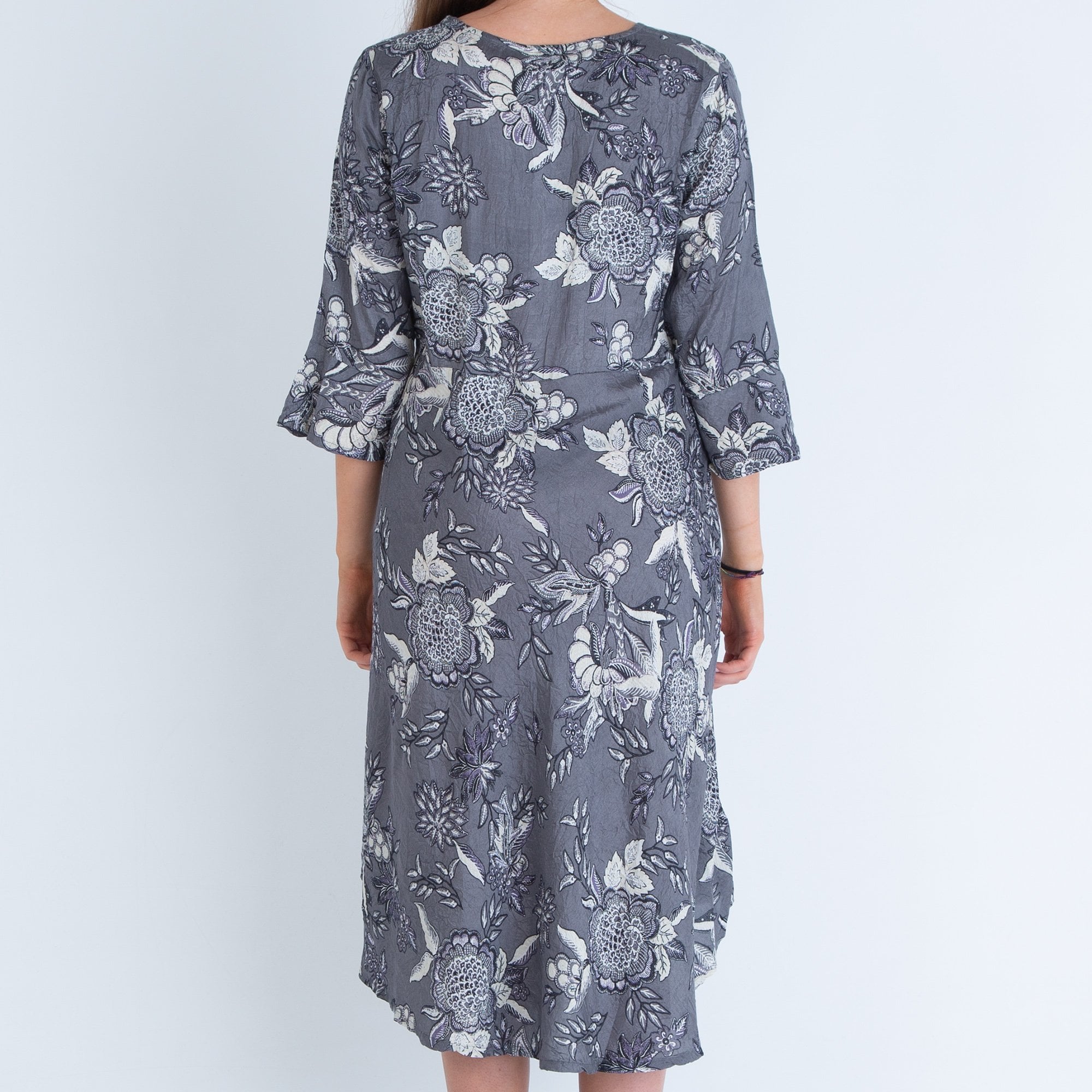 Masai Nita V Neck Floral Print Dress Grey