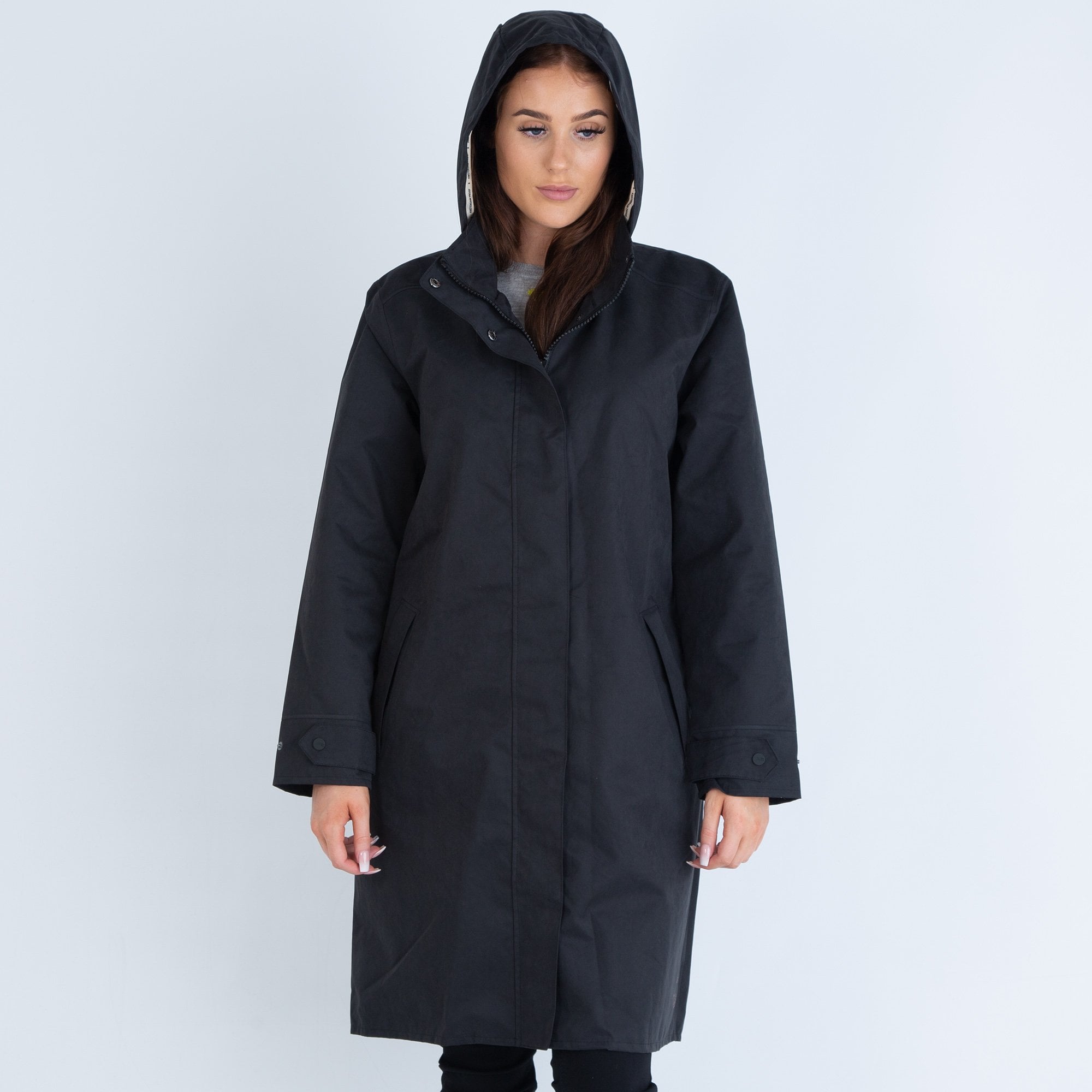 Scotch & Soda Long Hooded Mac With Floral Lining Black