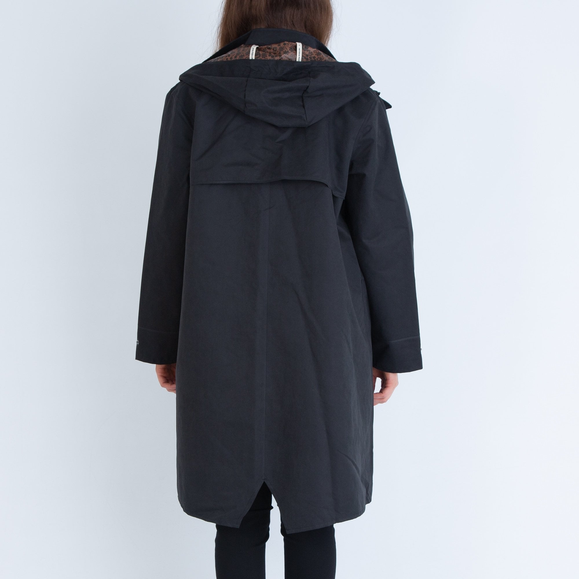 Scotch & Soda Long Hooded Mac With Floral Lining Black