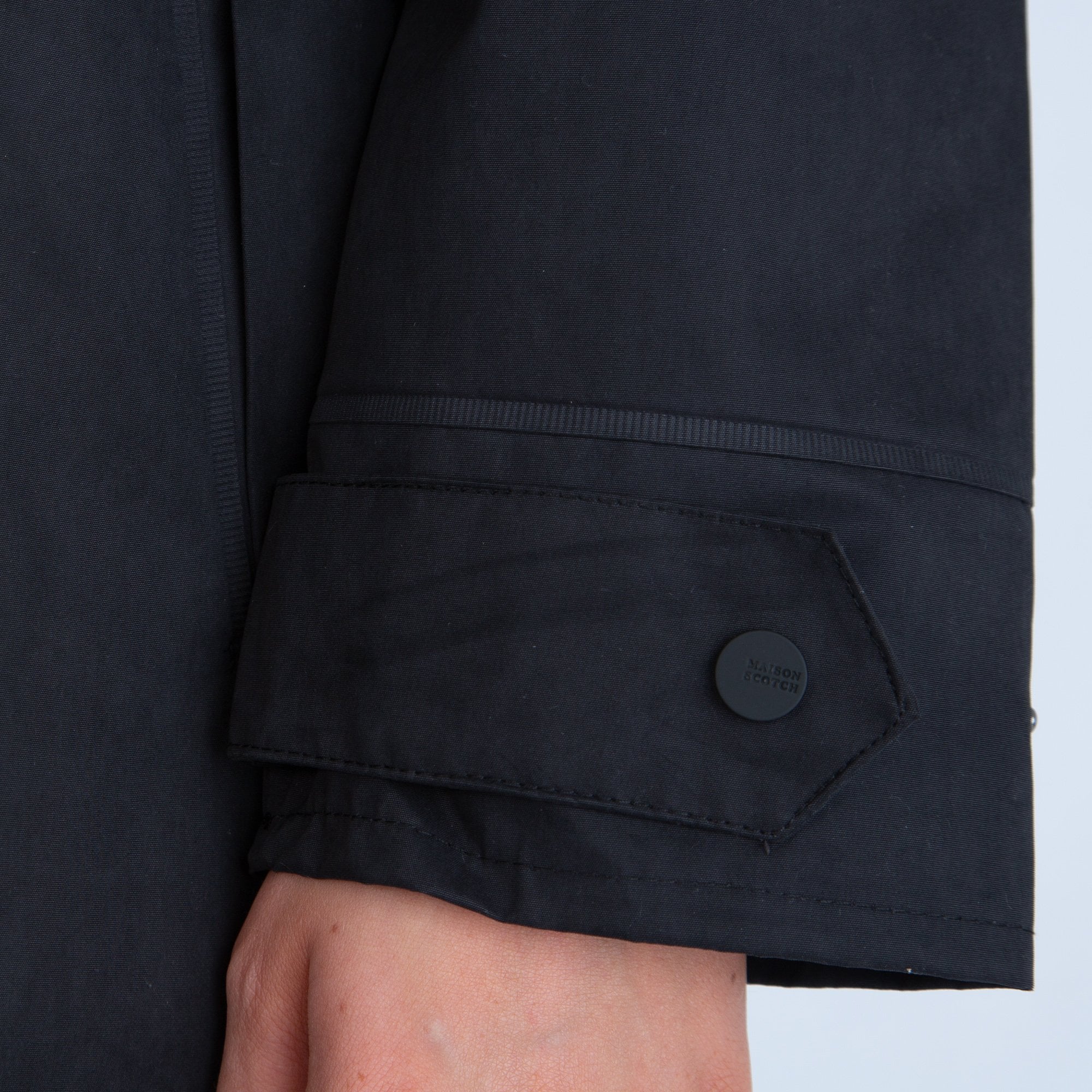 Scotch & Soda Long Hooded Mac With Floral Lining Black