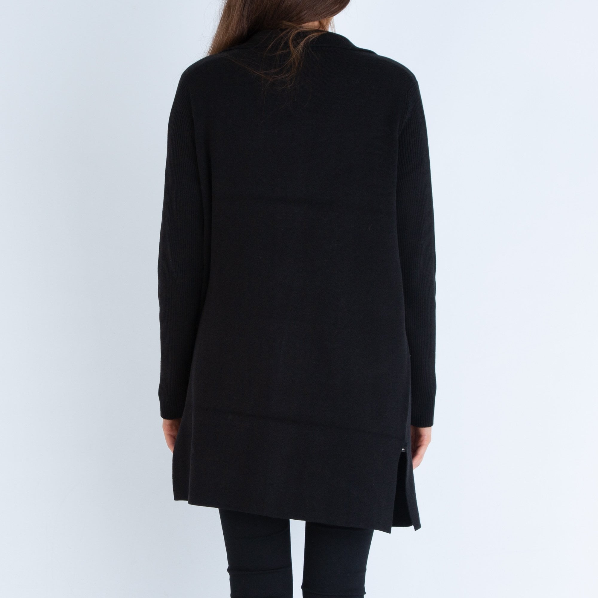 Repeat Waterfall Fringed Edge Cardigan Black & Tan