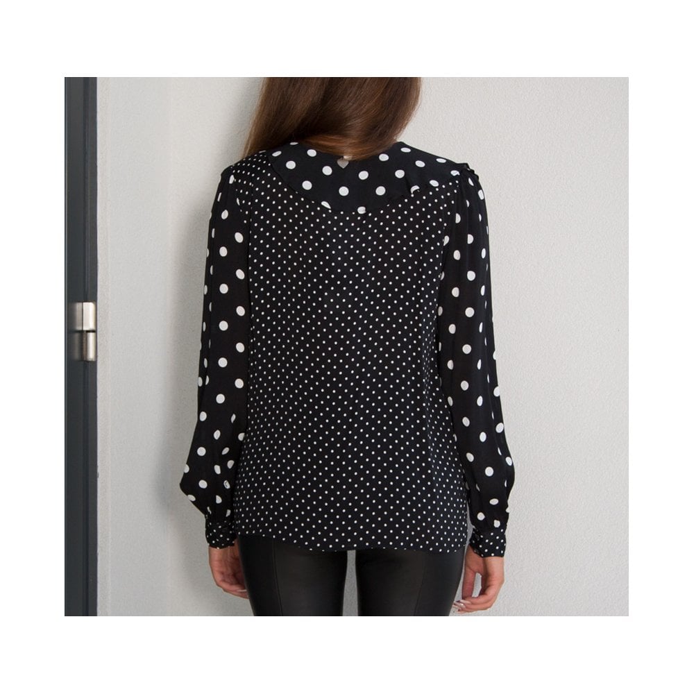 Twinset Polkadot Frill Drape Front Blouse Black/white