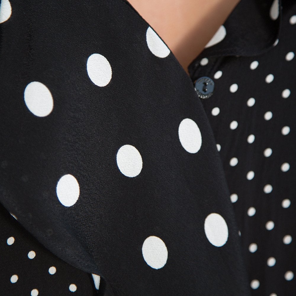 Twinset Polkadot Frill Drape Front Blouse Black/white