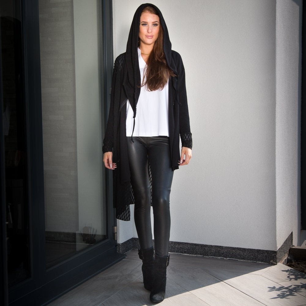 Ozai N Ku A Symmetrical Fastening Hooded Jersey Cardigan Black