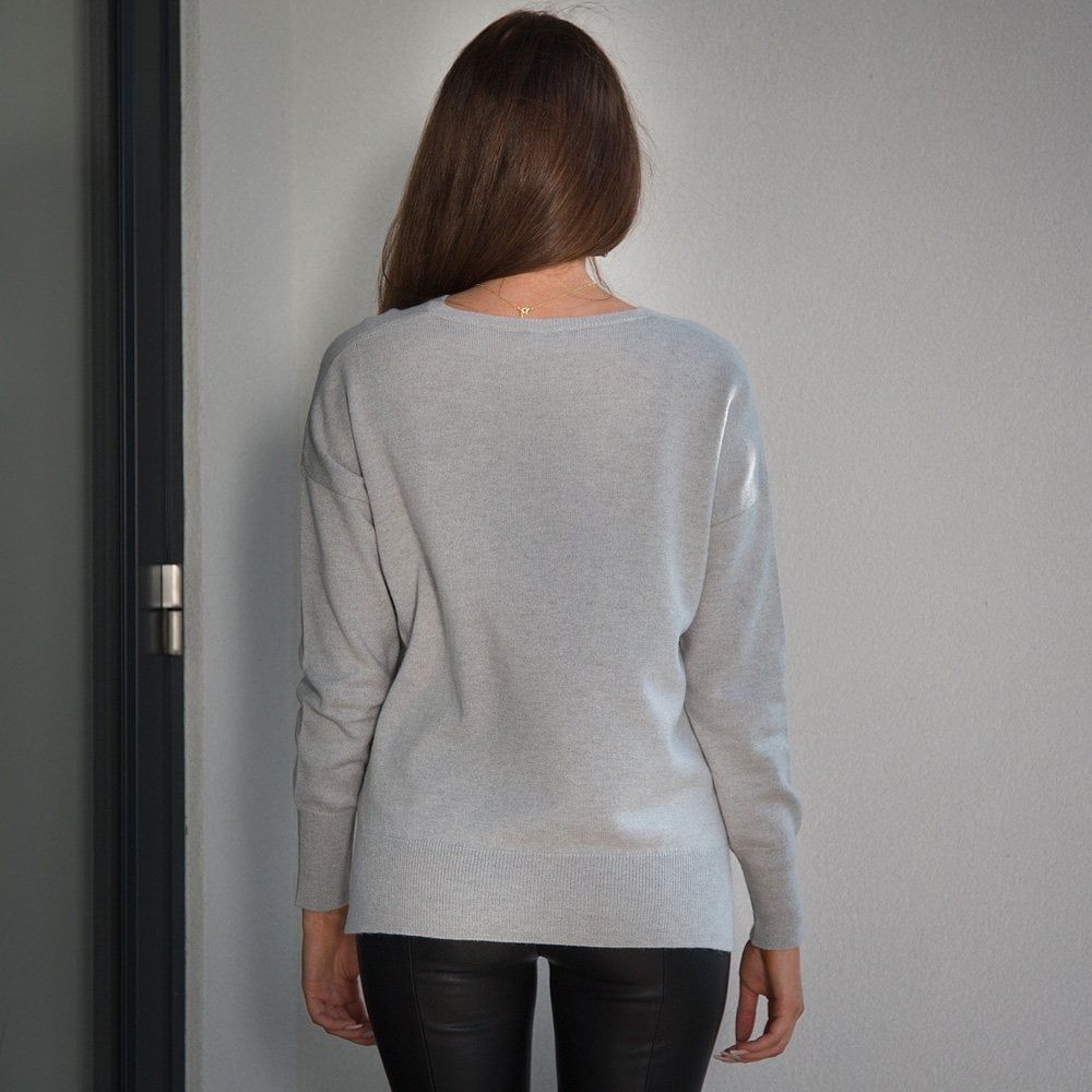 Riani Cashmere V Neck Jumper With Detachable Roll Neck Light Grey