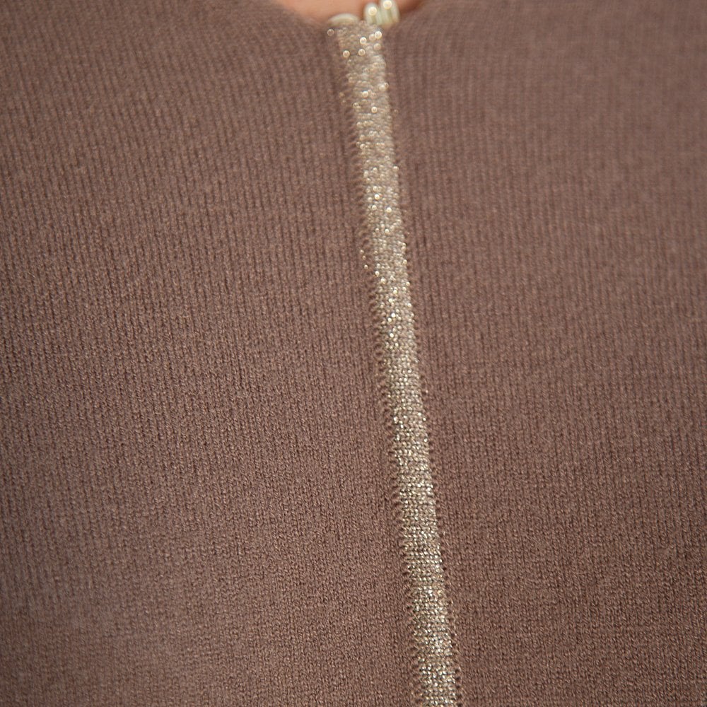 Uchuu V Neck Knitted Top With Gold Trimming Latte