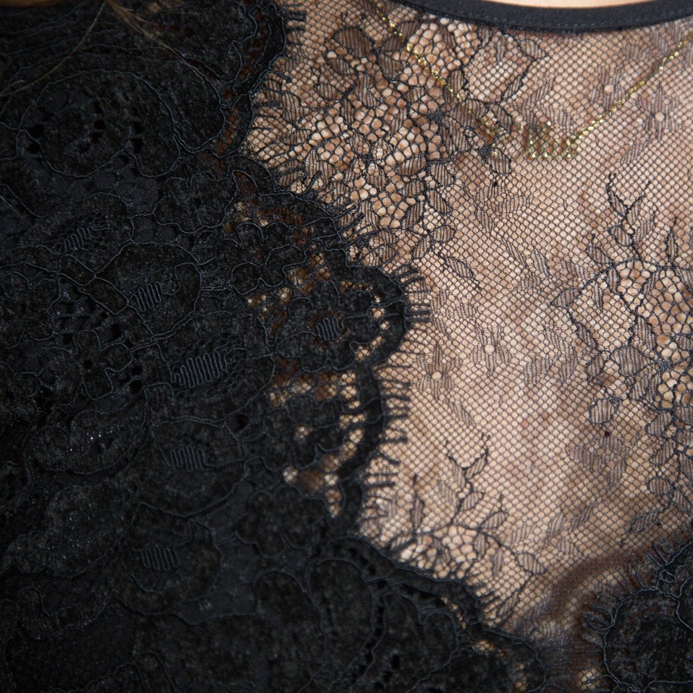 Twinset Lace Inset Gathered Waist Dress Black