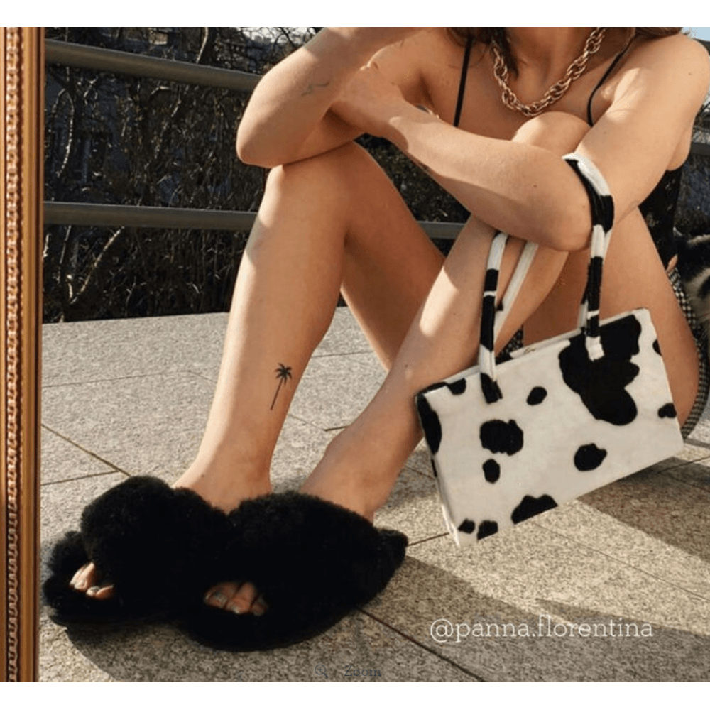 Emu Australia Mayberry Cross Over Fluffy Slider Slippers Black