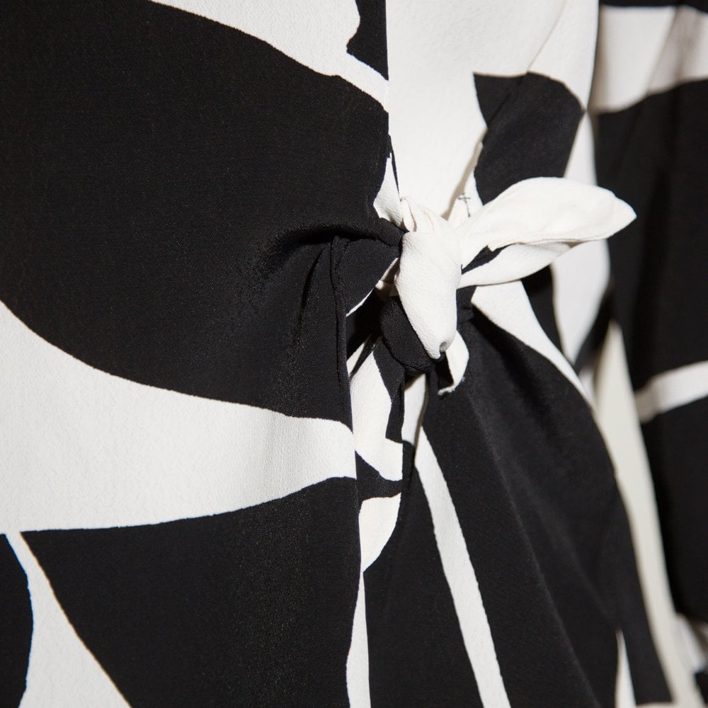 Masai Britt Abstract Print Tie Side Round Neck Blouse Black/ecru
