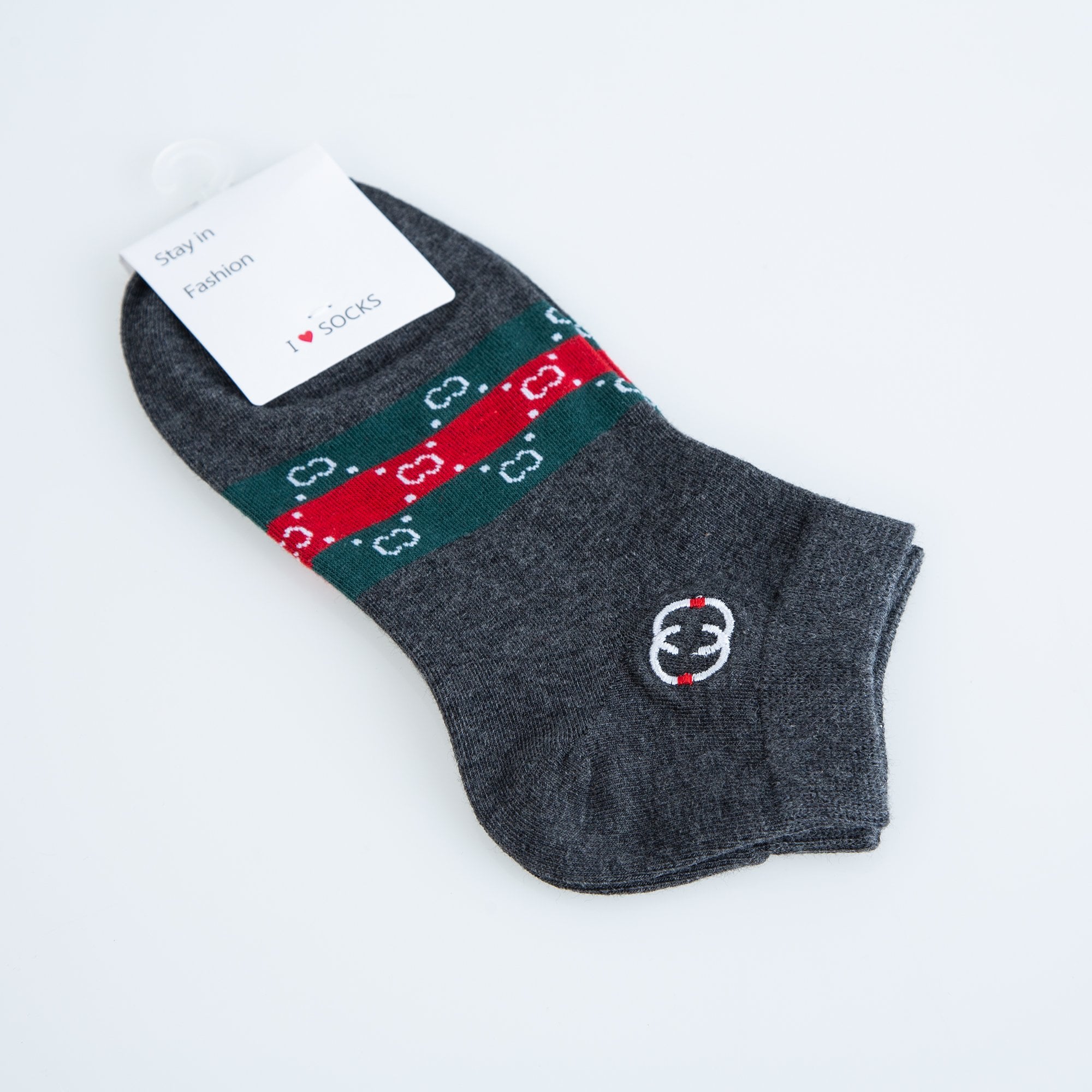 Sister PAC Designer Inspired Trainer Socks With Horizontal Stripe Dark Grey