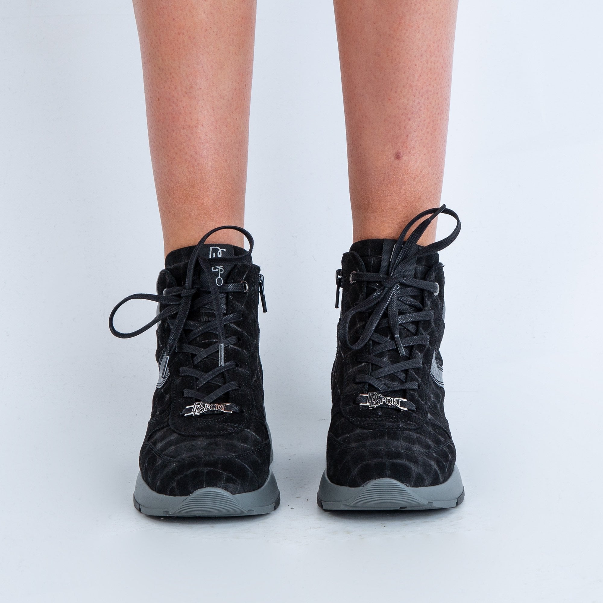 DL Sport Suede Croc Ankle Trainers With Side Zip Black