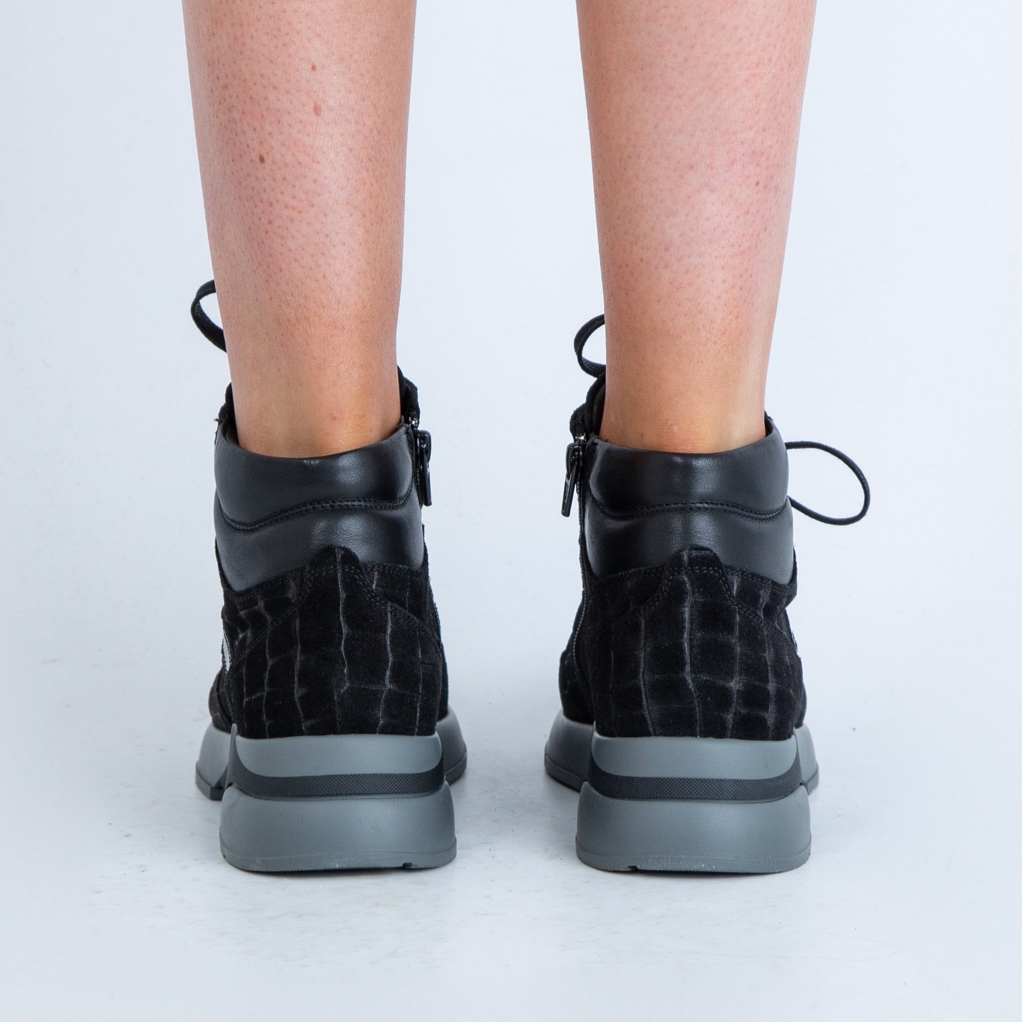 DL Sport Suede Croc Ankle Trainers With Side Zip Black