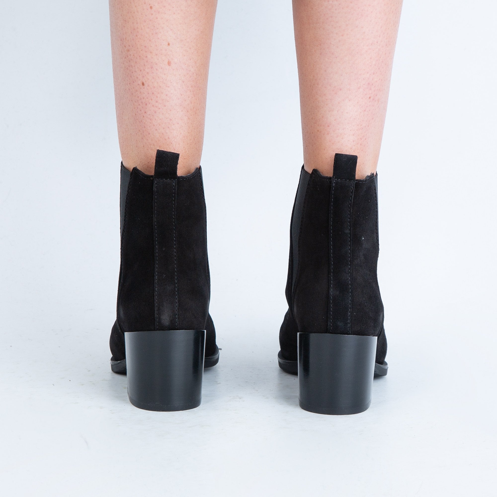 Alpe Pointed Suede Block Heel Ankle Boot Black