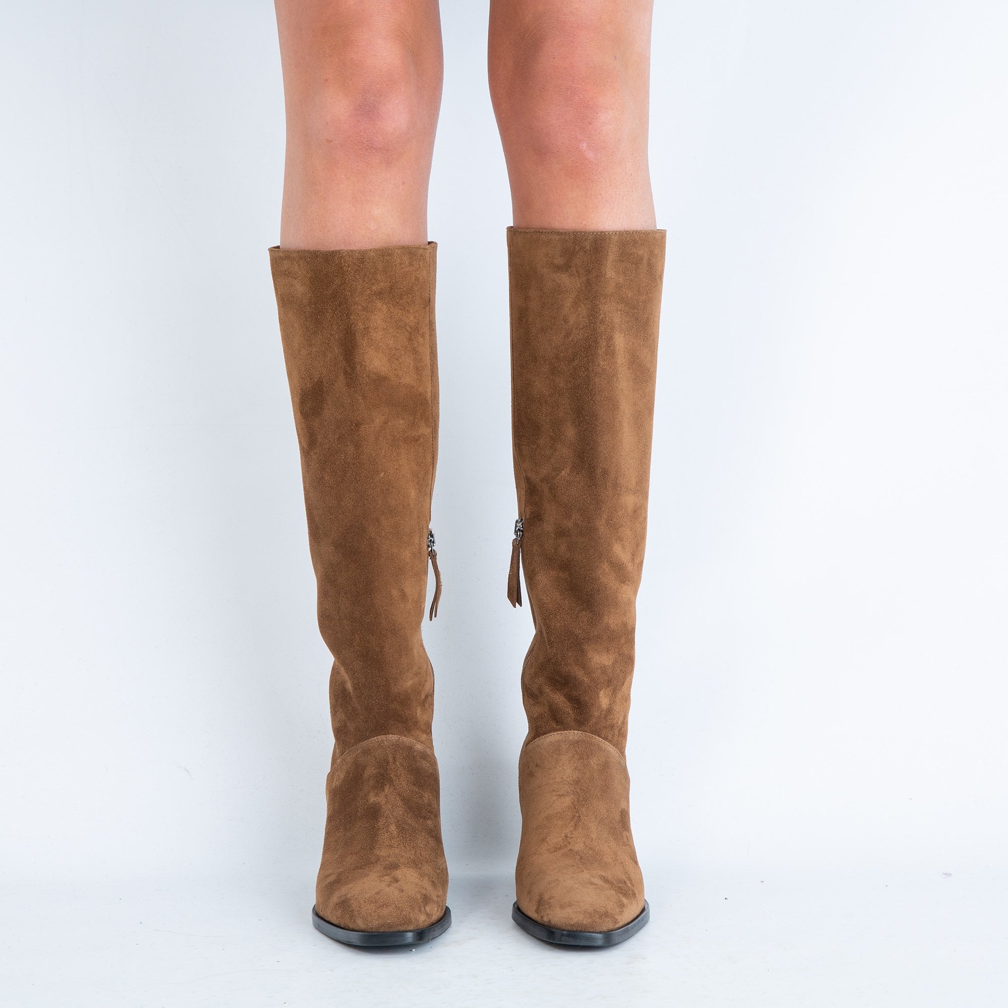 K&S Shoes Suede Knee High Boots Bourbon